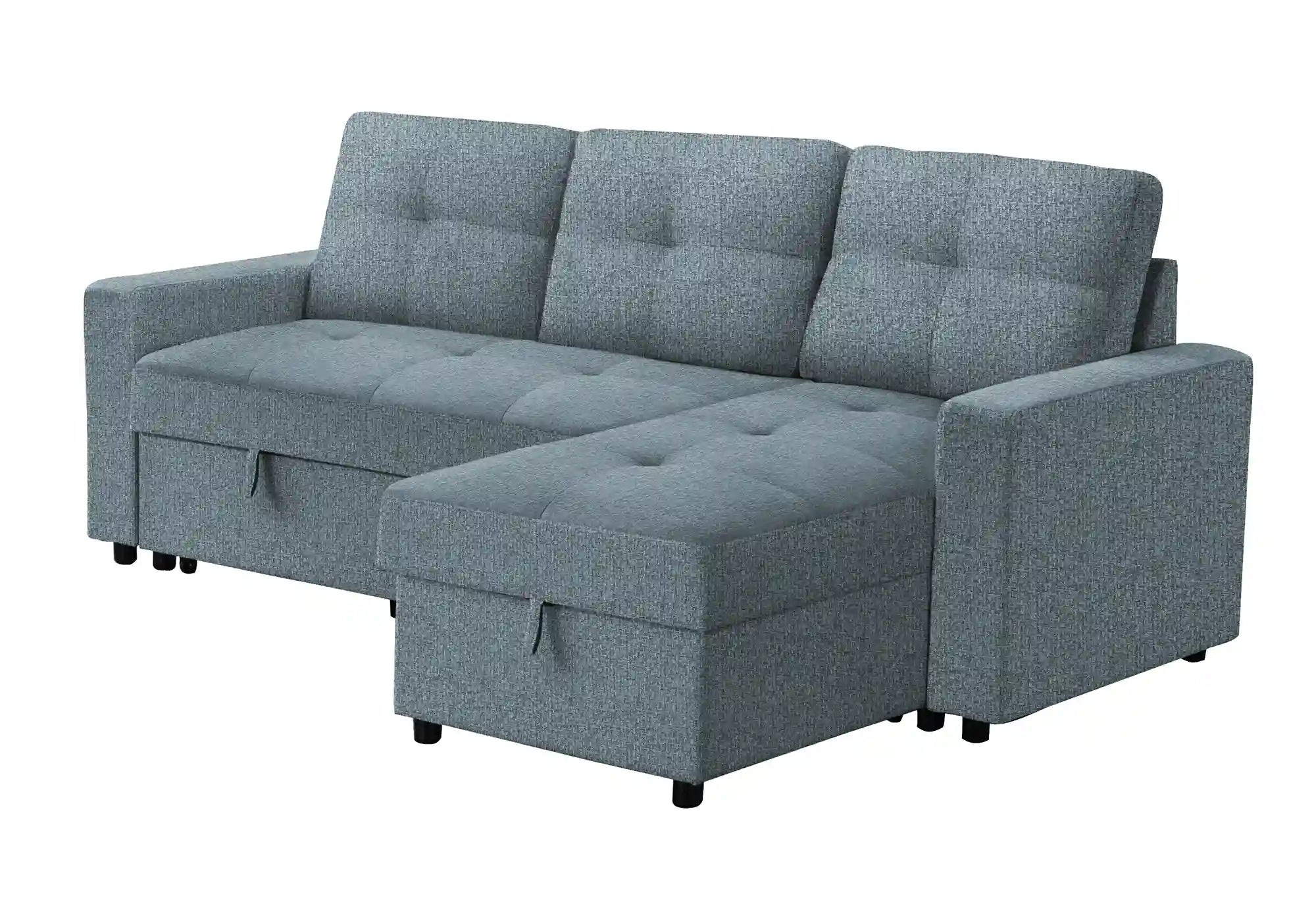 Divan Lit Sectionnel Bleu Clair 3 Places avec Méridienne et Rangement