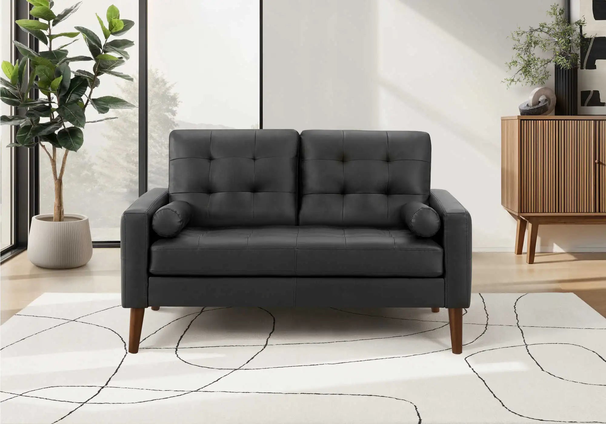 Causeuse 58 po cuir PU noir 2 coussins CK5A95
