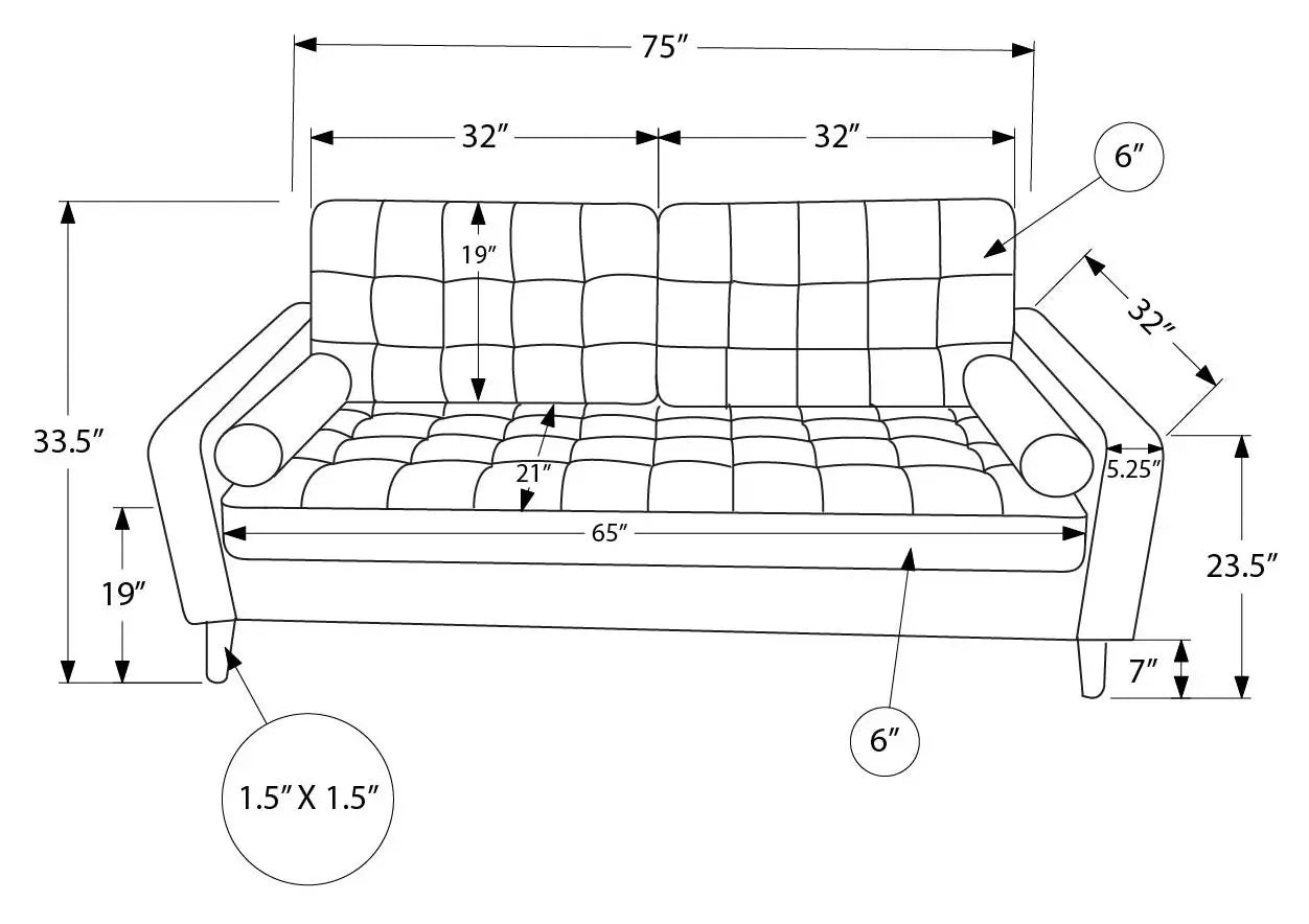 Canapé 3 Places Gris Foncé 75 Pouces avec 2 Coussins Cylindriques