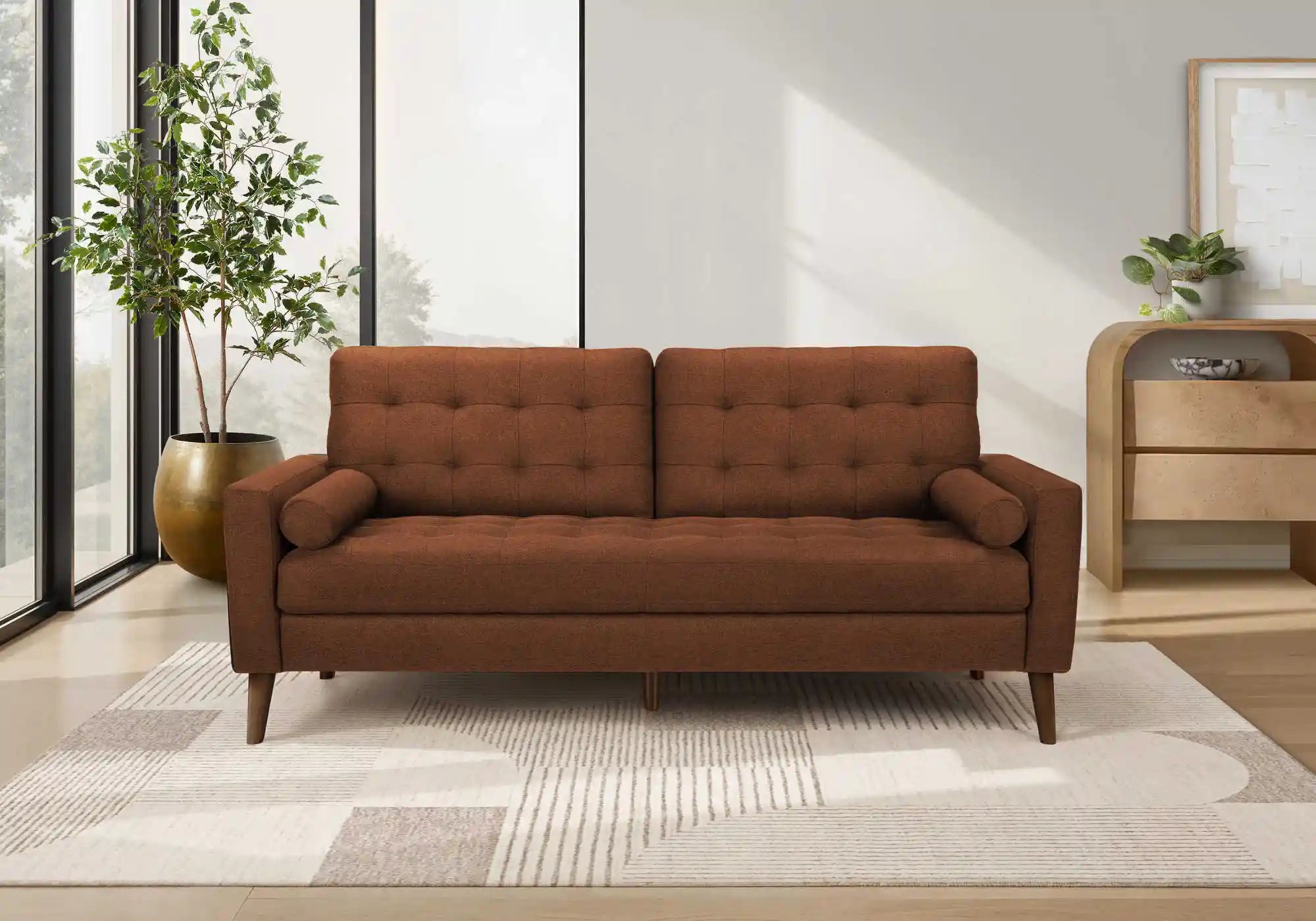 Divan 3 Places Couleur Rouille 75 Pouces avec 2 Coussins