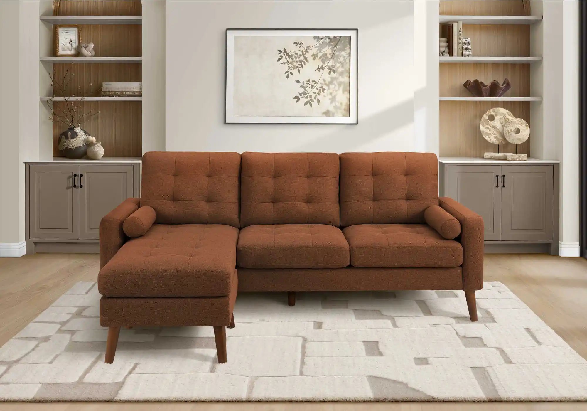 Monarch Specialties Canapé avec Chaise Longue 3 Places Réversible en Tissu Rouille 85"