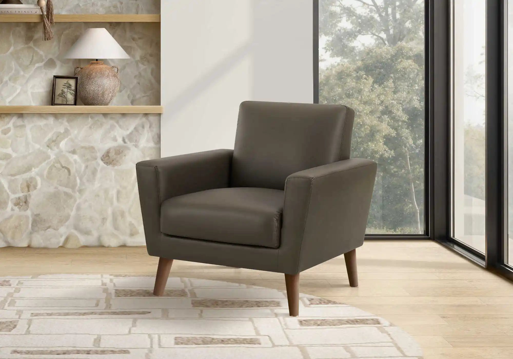 Fauteuil d'Appoint Similicuir Brun 34 po Pieds Noyer