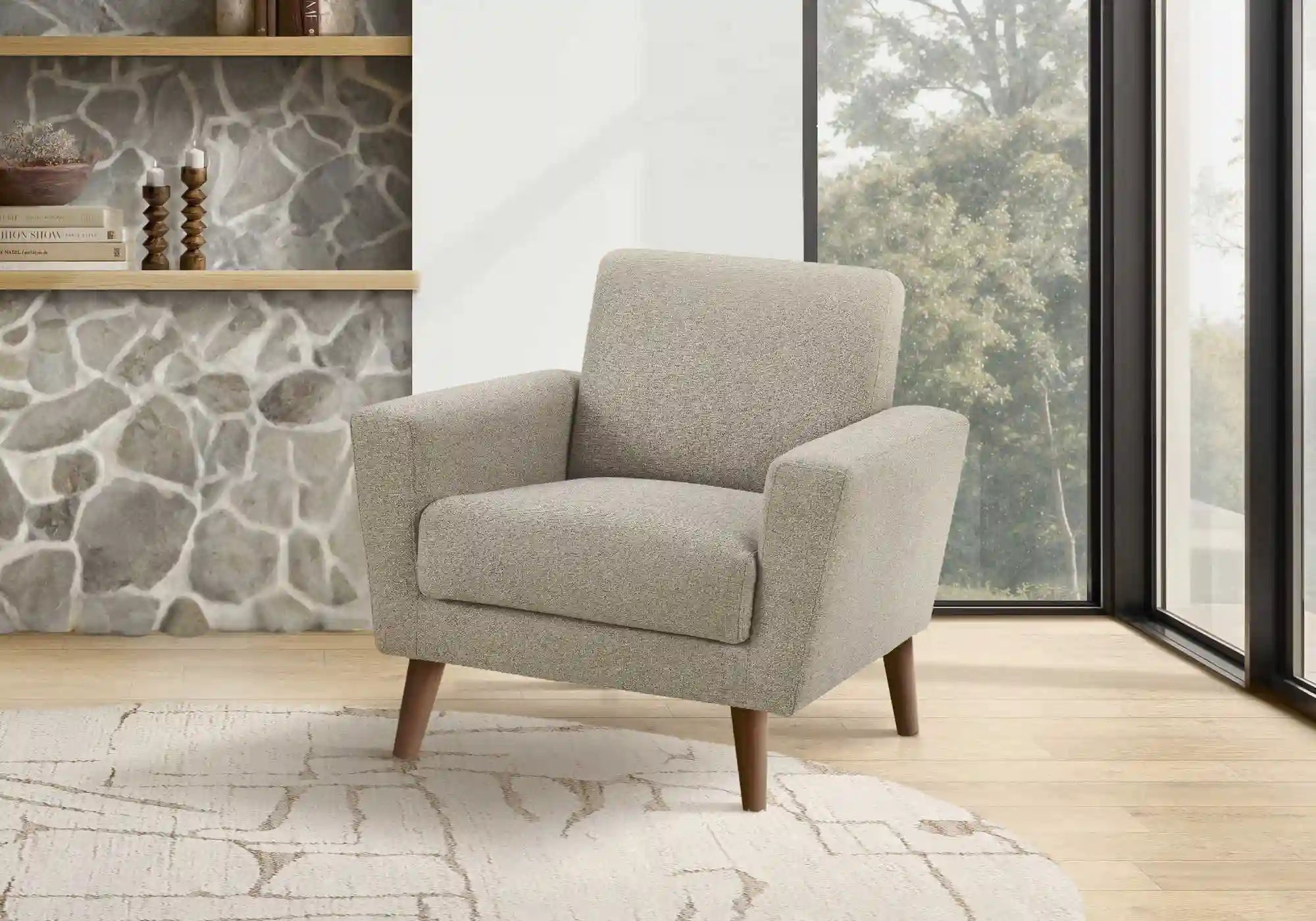 Fauteuil d'Appoint 34 po Tissu Brun Clair et Pieds Noyer