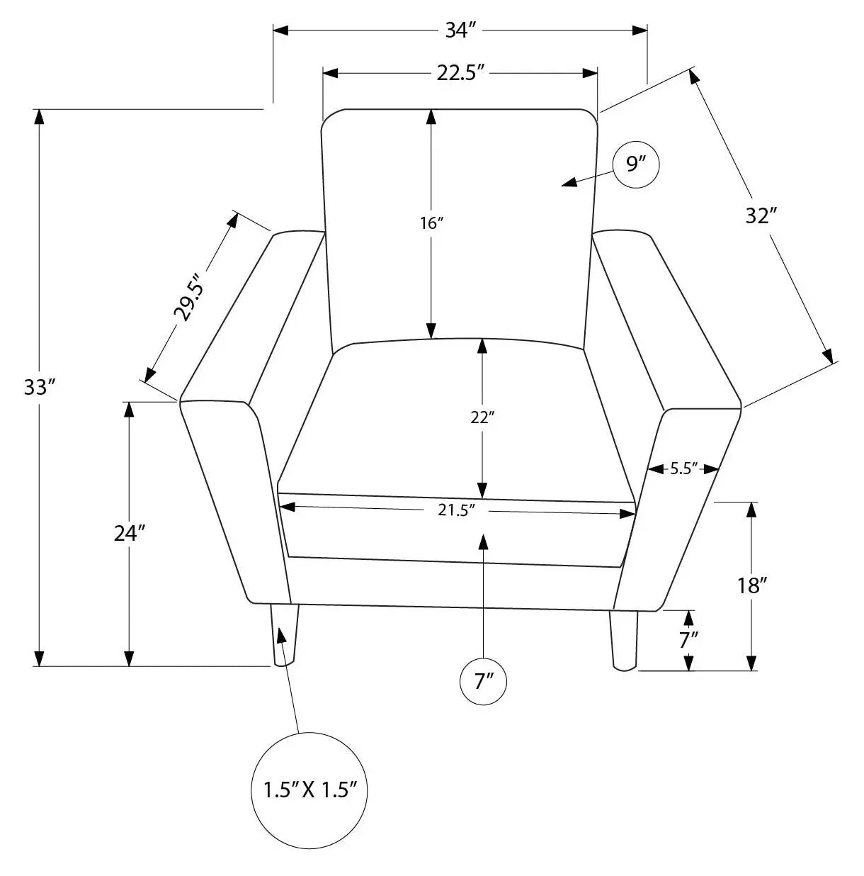 Fauteuil d'Appoint 34 po Tissu Brun Clair et Pieds Noyer