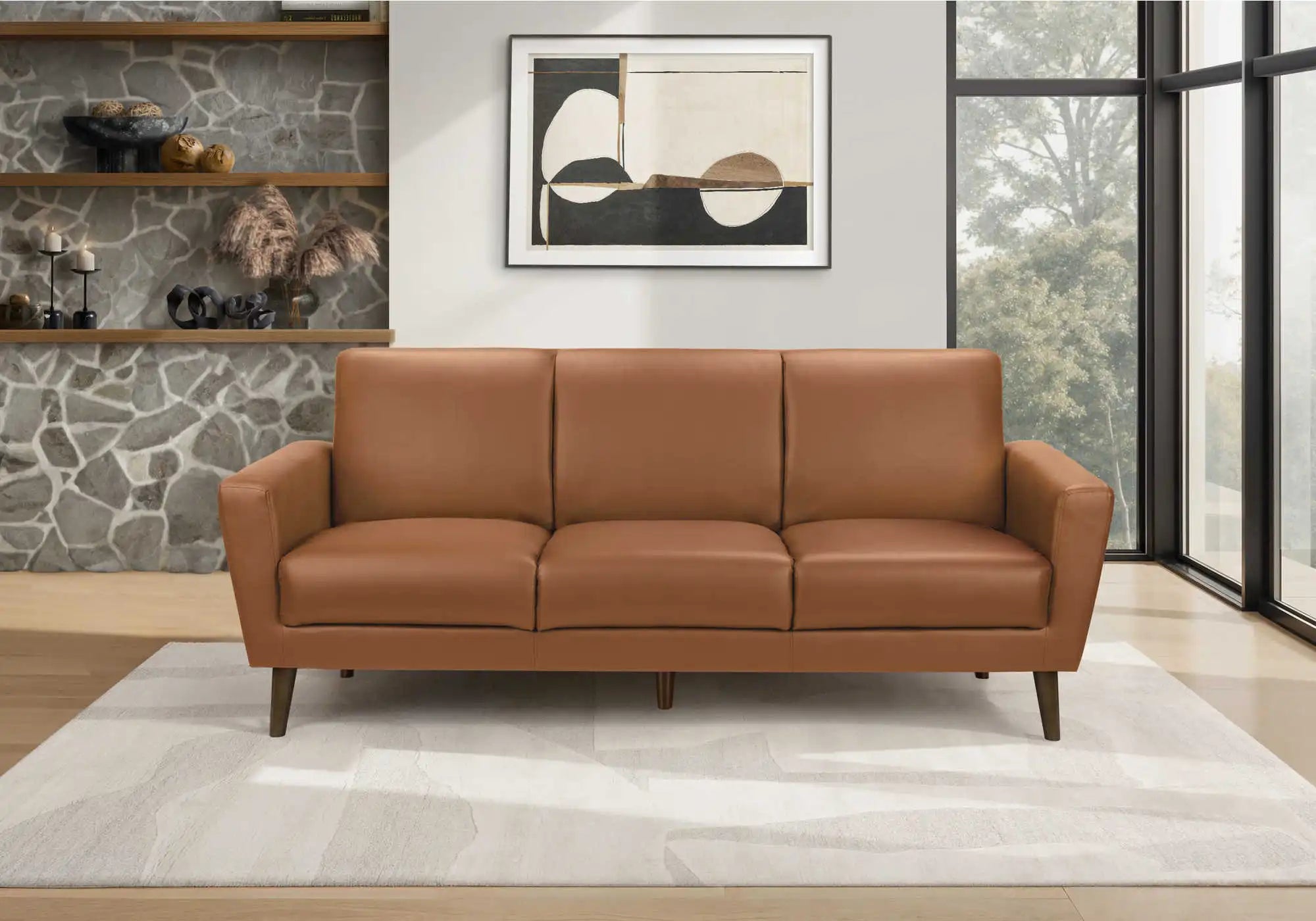 Divan 3 Places Cuir Synthétique Cognac Chic et Confortable