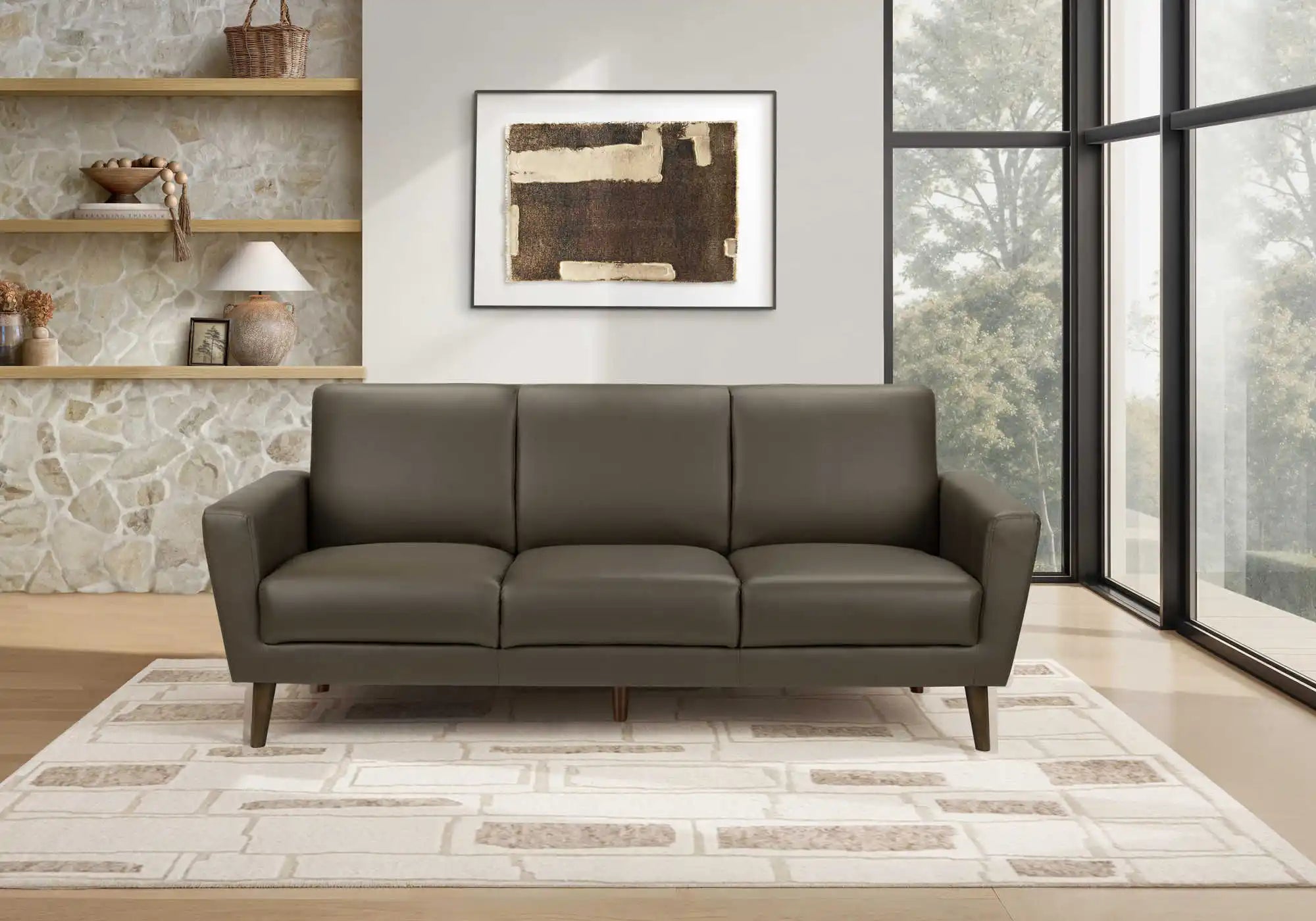 77" Canapé 3 Places simili cuir Brun Moderne et Confortable