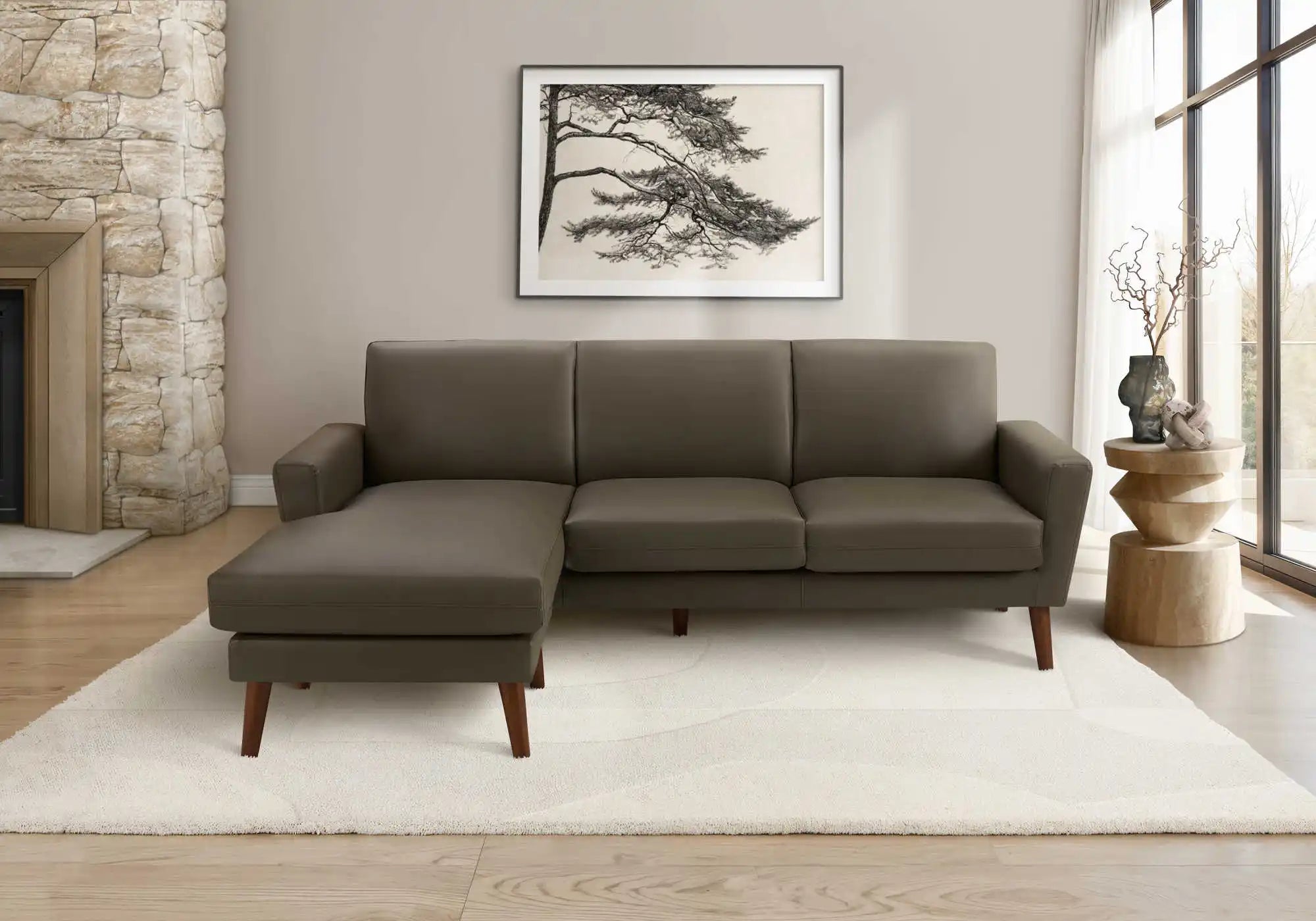 Monarch Canapé avec Chaise Longue 3 Places Réversible en Similicuir Brun 86"