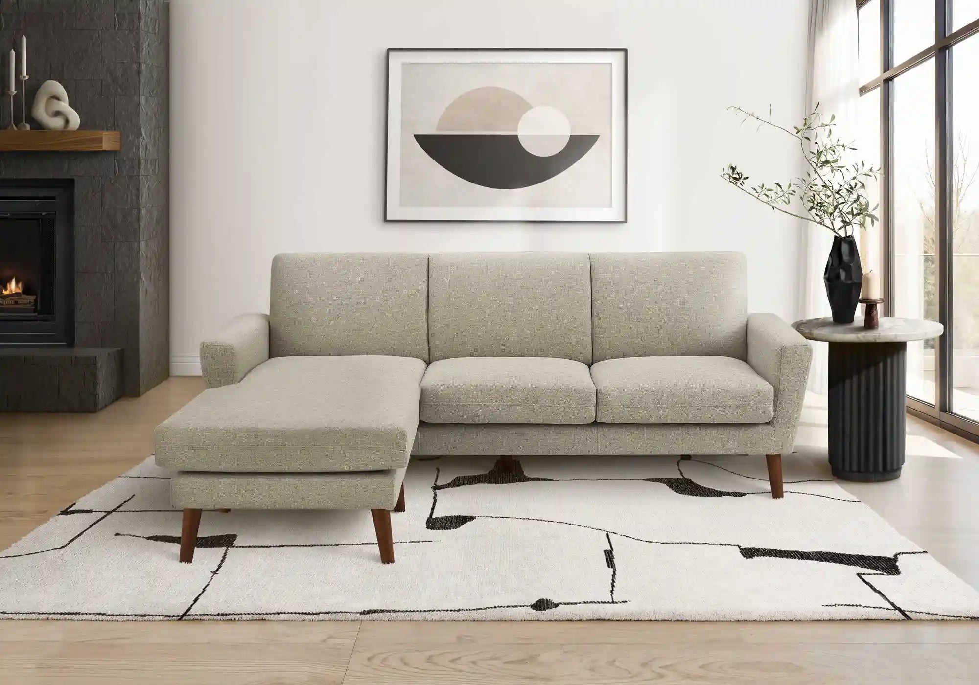 Monarch Canapé 3 Places Réversible Tissu Brun Clair 86" | Chaise Longue