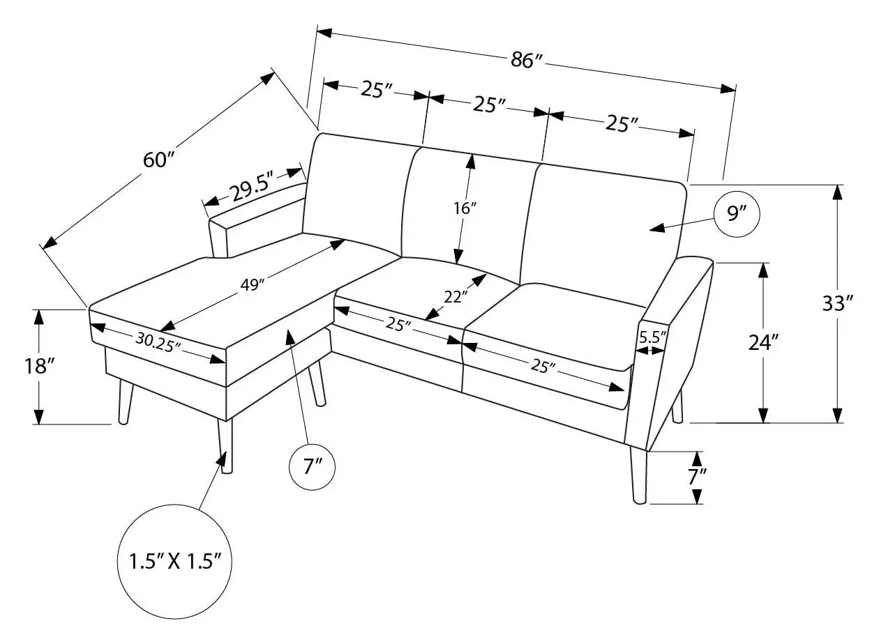 Monarch Canapé 3 Places Réversible Tissu Brun Clair 86" | Chaise Longue