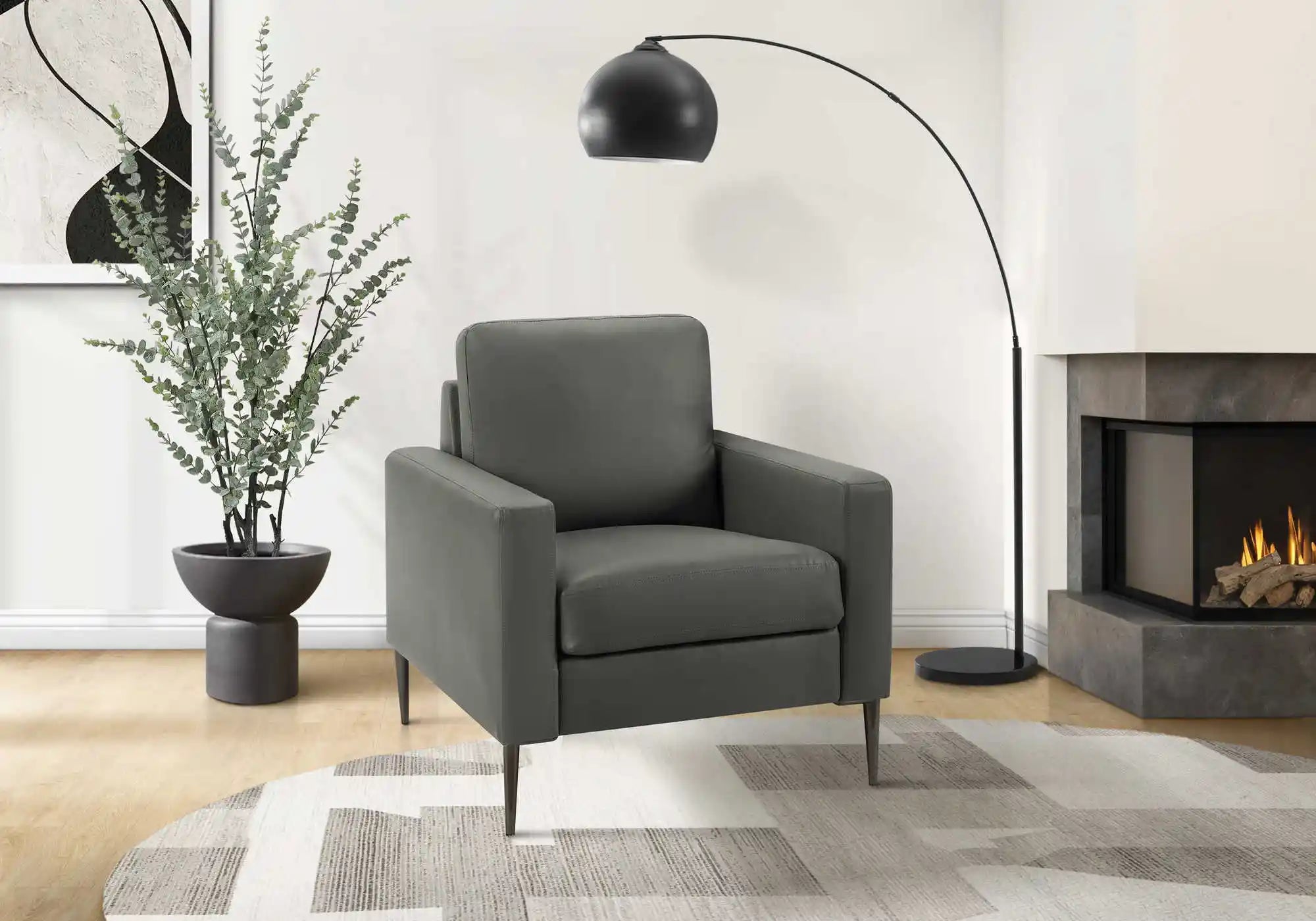 Fauteuil d'Appoint Similicuir Gris Foncé 32 po Pieds Métal Noir