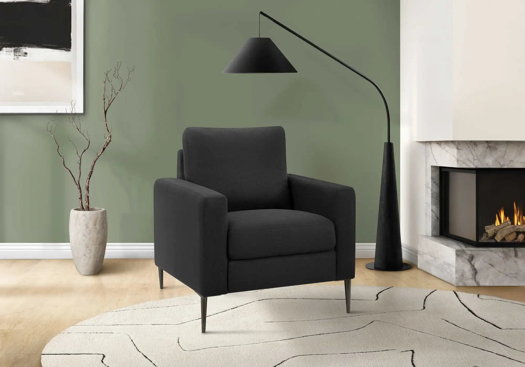 Fauteuil d'Appoint Contemporain en Tissu Noir avec Pieds Métal