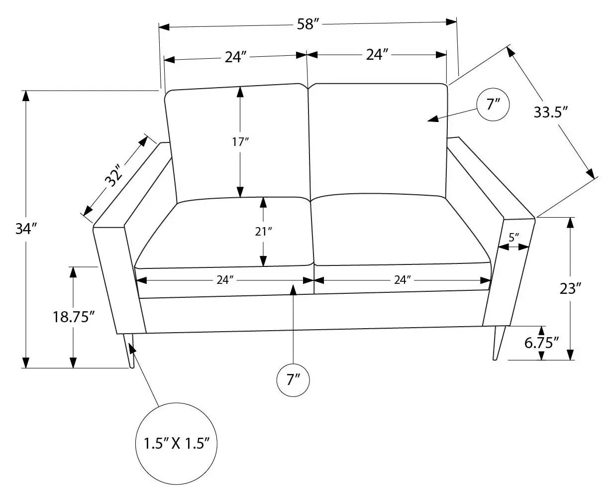 Causeuse 58 pouces en similicuir brun RA-08