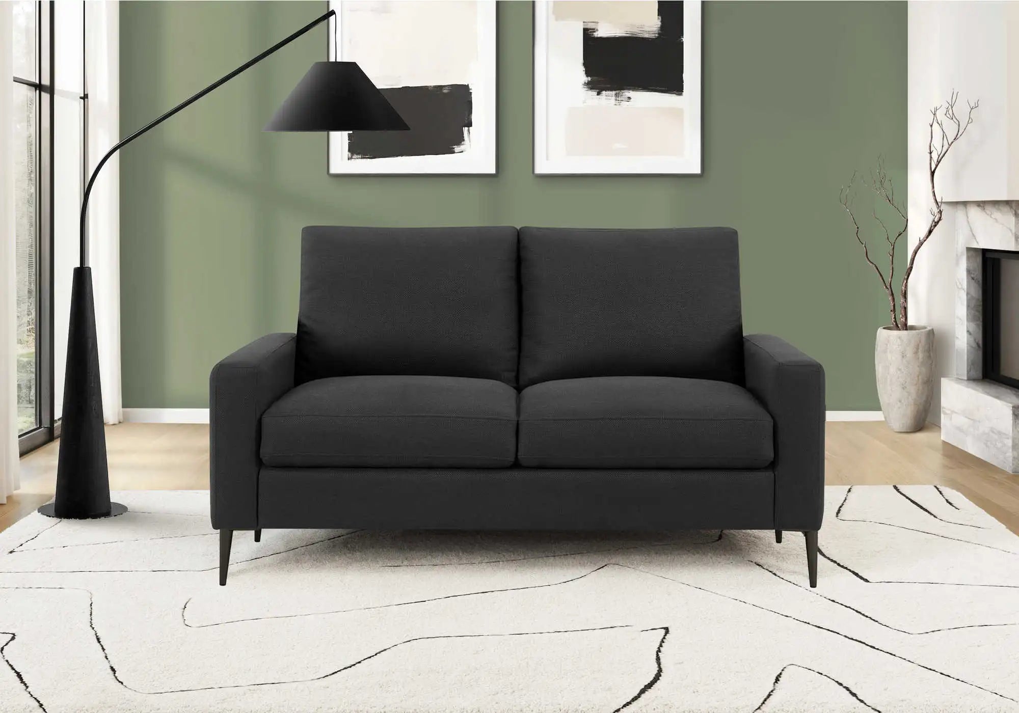 Causeuse Moderne 58 Pouces en Tissu Noir LUMOS-19