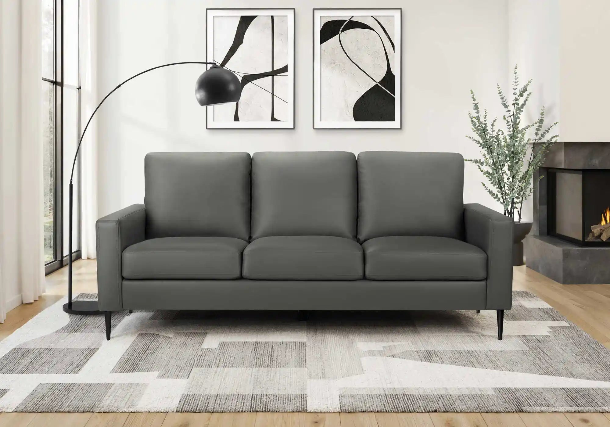 Canapé 3 Places 75" Similicuir Gris Confortable