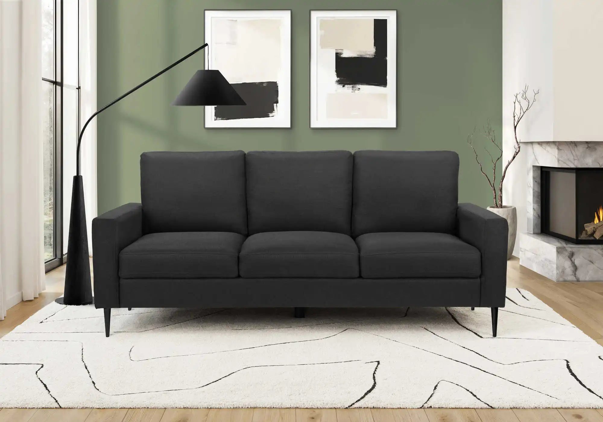 Canapé 3 Places Noir 75" Tissu Confortable