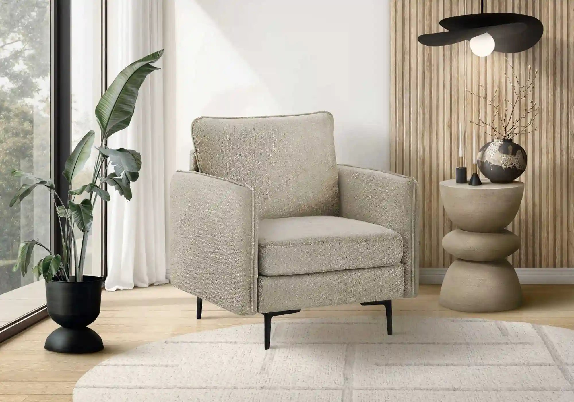Fauteuil d'Appoint Beige 32 po avec Pieds Métalliques Noirs