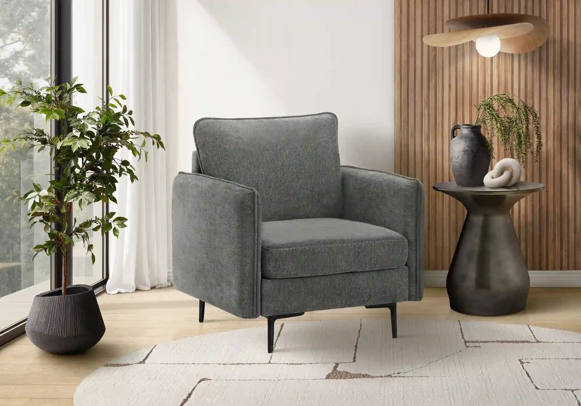 Fauteuil d'Appoint Gris Foncé 32 po en Tissu Métal Noir