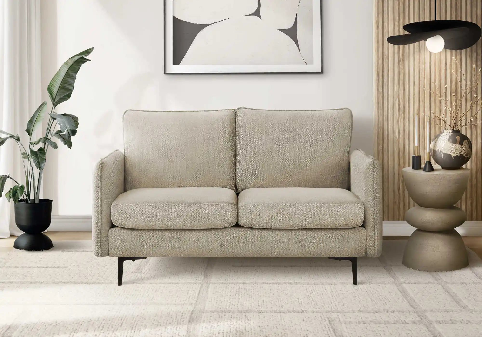 Love Seat 57" Tissu Beige avec Pieds en Métal Noir COACH-4