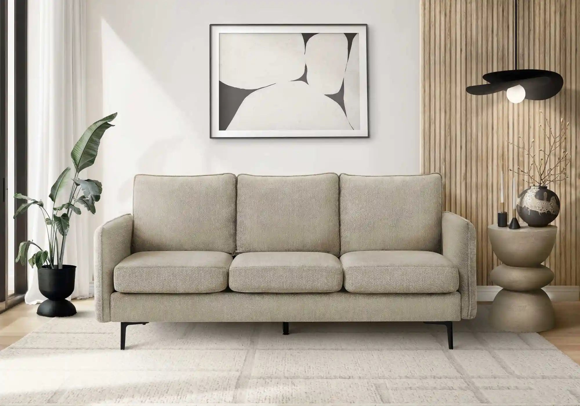 Monarch Specialties Canapé 3 Places en Tissu Beige 76"
