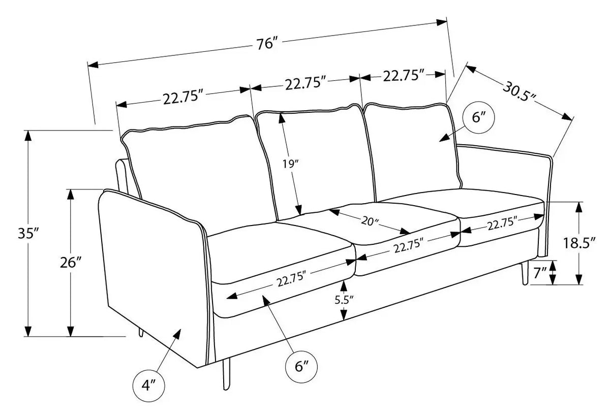 Monarch Specialties Canapé 3 Places en Tissu Beige 76"