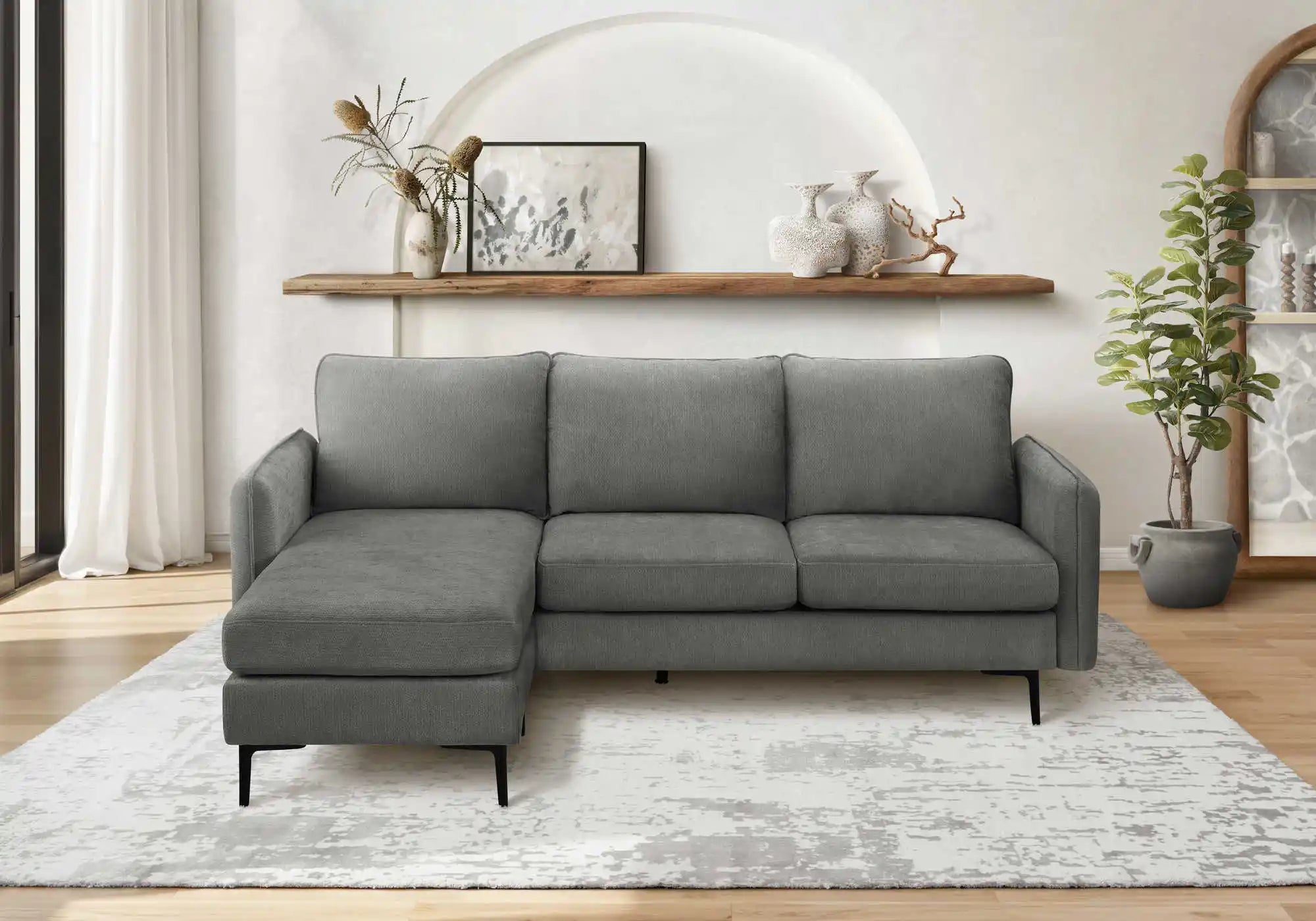 Monarch Specialties Canapé d'Angle 3 Places Réversible en Tissu Gris 85"