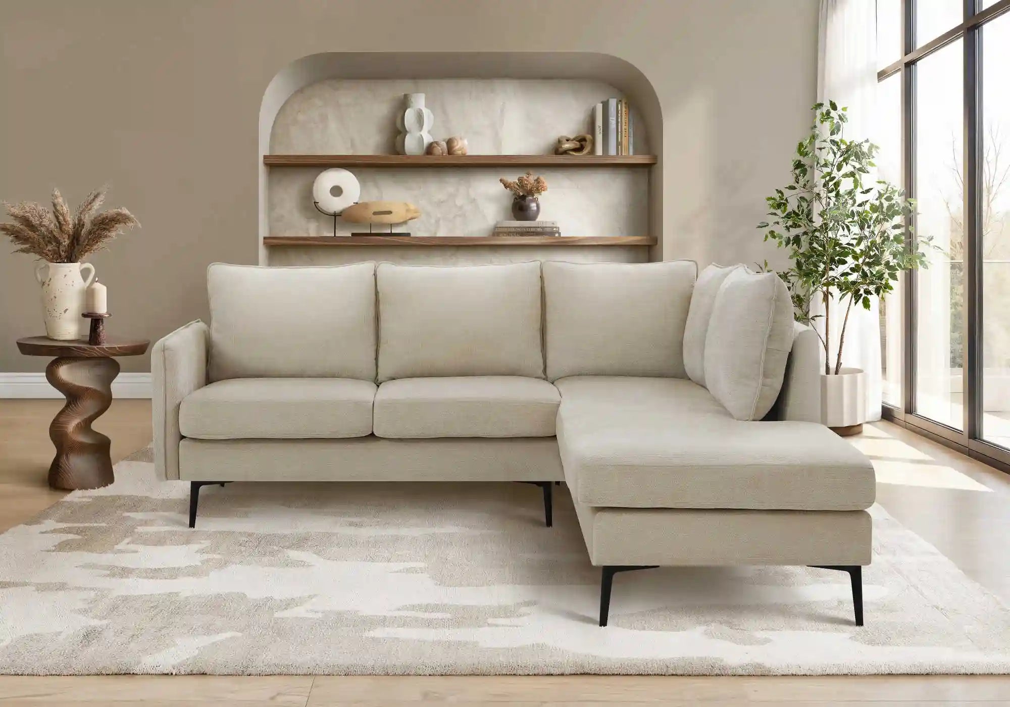Sofa Sectionnel en L 3 Places Tissu Beige 85" Monarch | Bras Gauche