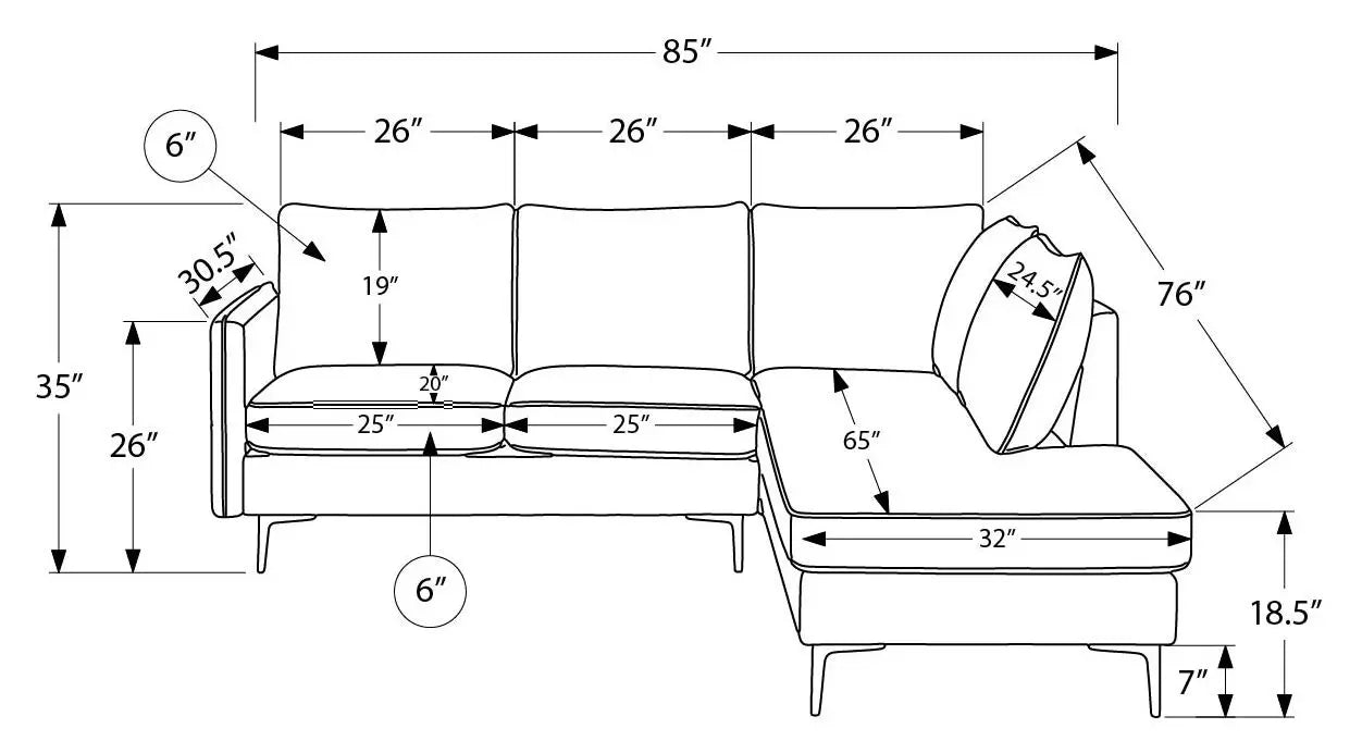 Sofa Sectionnel en L 3 Places Tissu Beige 85" Monarch | Bras Gauche