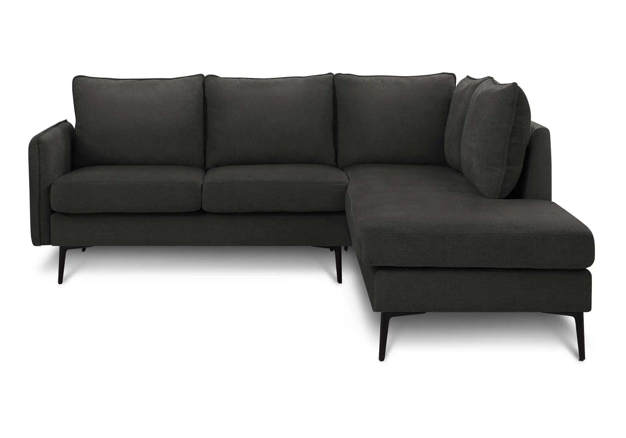 Canapé Sectionnel 3 Places en L Tissu Noir 85" Monarch | Bras Gauche