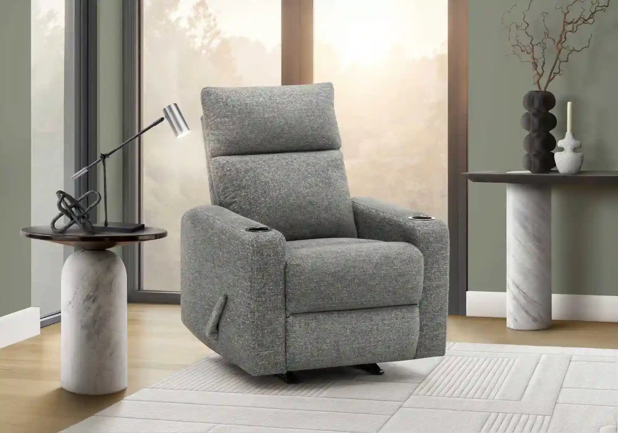Fauteuil Inclinable Manuel Gris Foncé Berçant avec Porte-Gobelets
