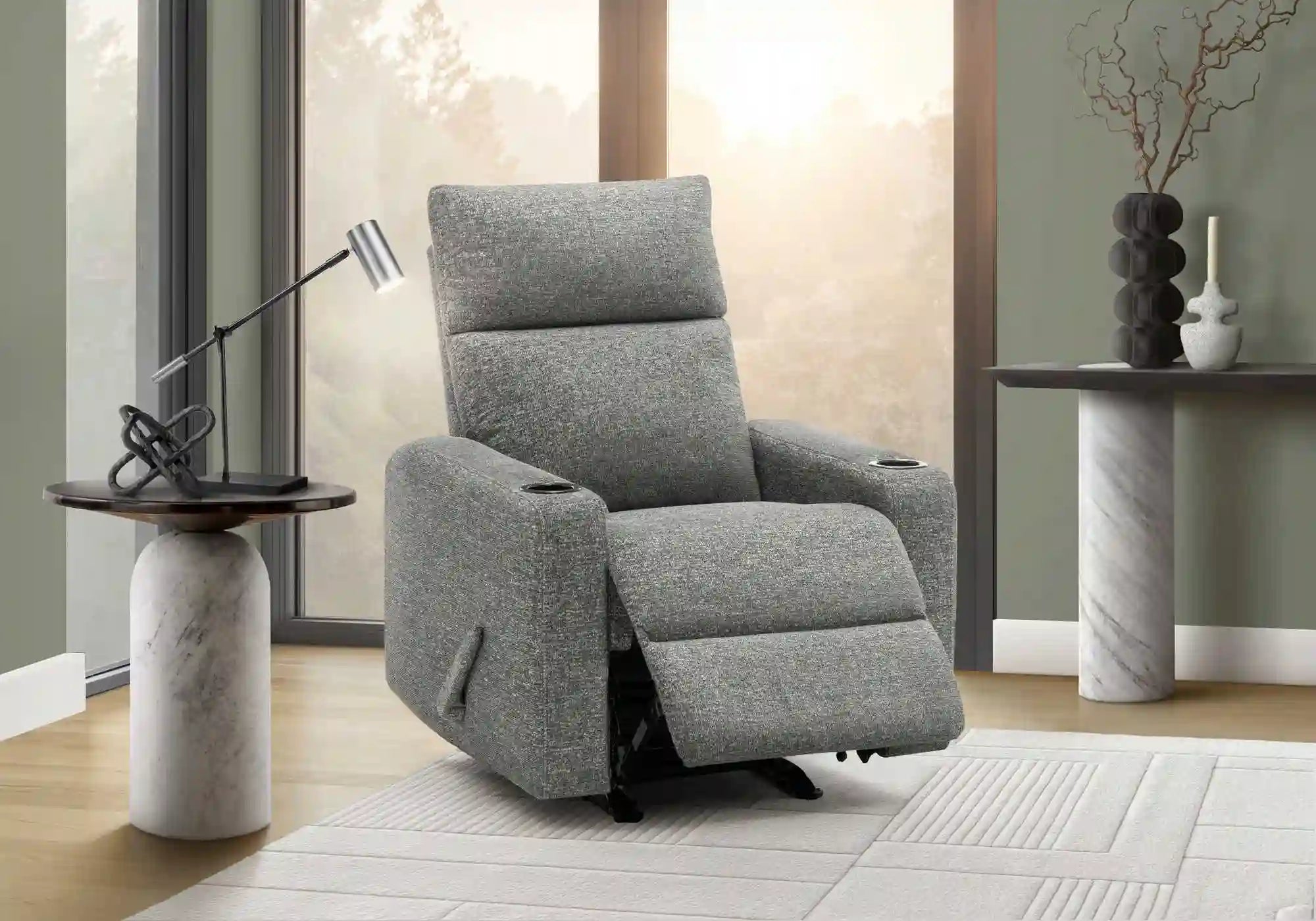 Fauteuil Inclinable Manuel Gris Foncé Berçant avec Porte-Gobelets