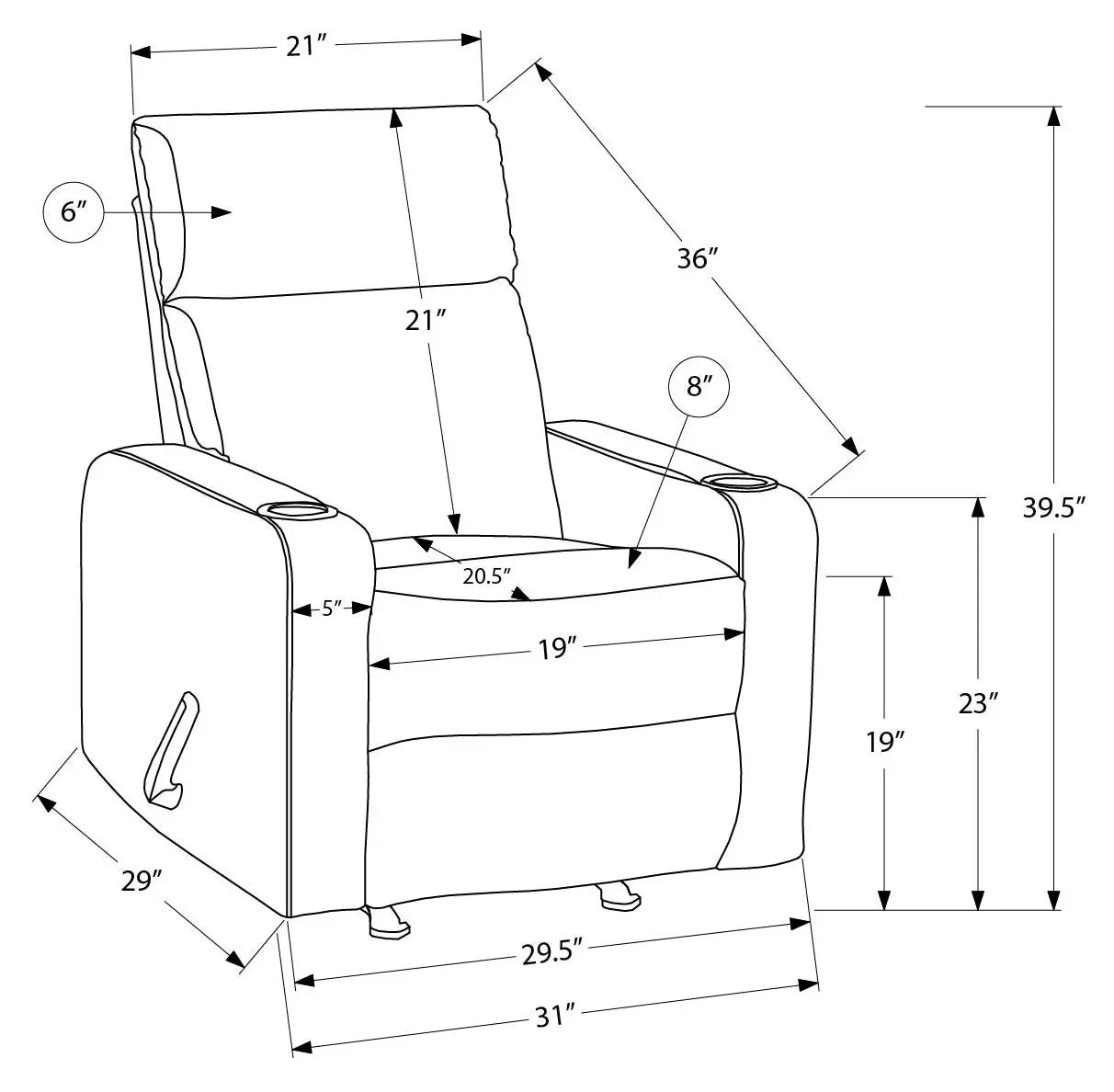Chaise Inclinable Manuelle en Tissu Gris Clair avec Porte-Gobelets