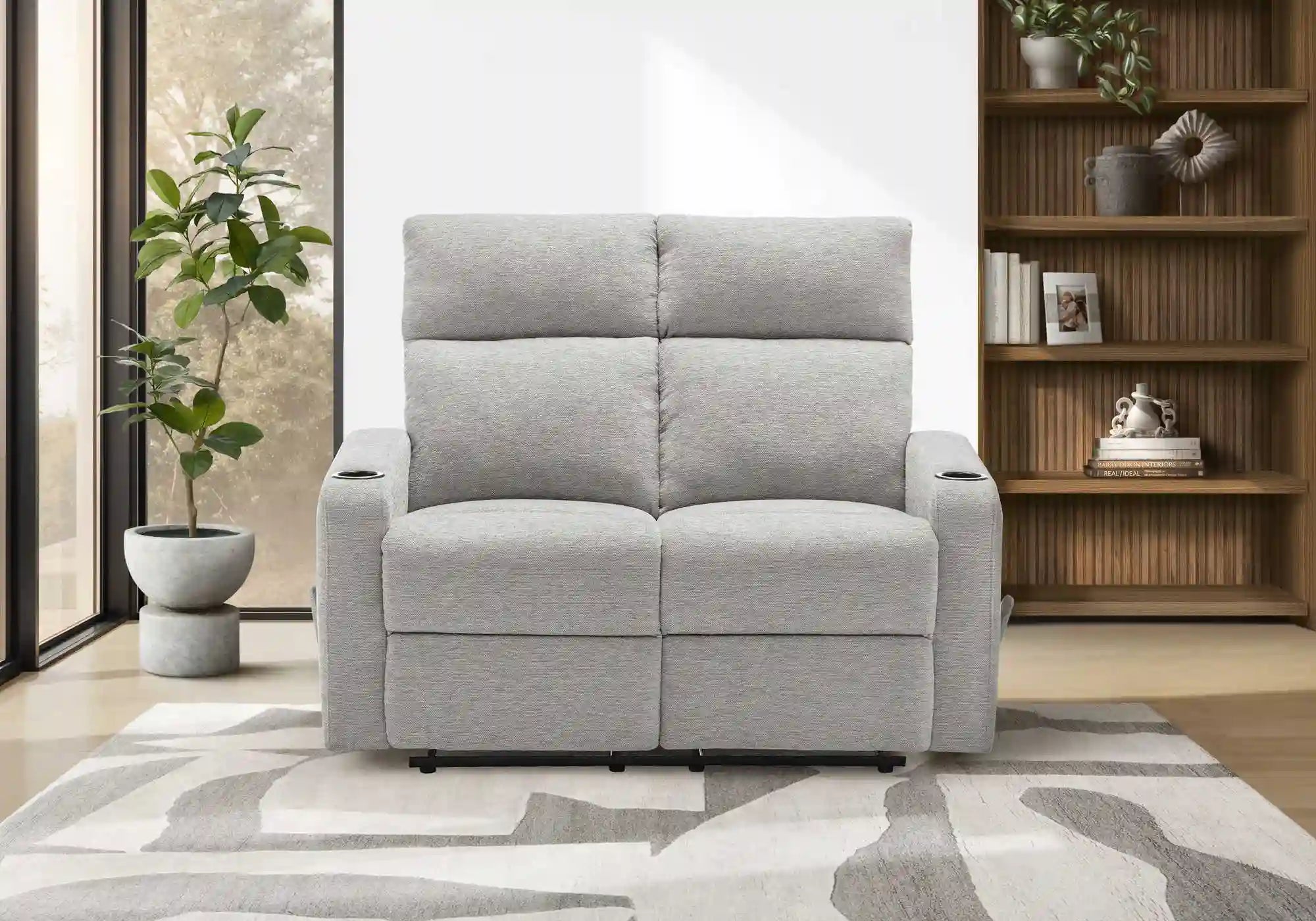 Divan Inclinable 2 Places Gris Clair avec Porte-Gobelets Intégrés