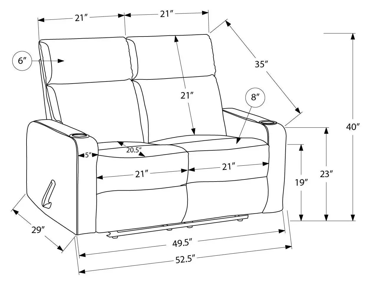 Causeuse Inclinable Manuelle Similicuir Gris avec Porte-Gobelets