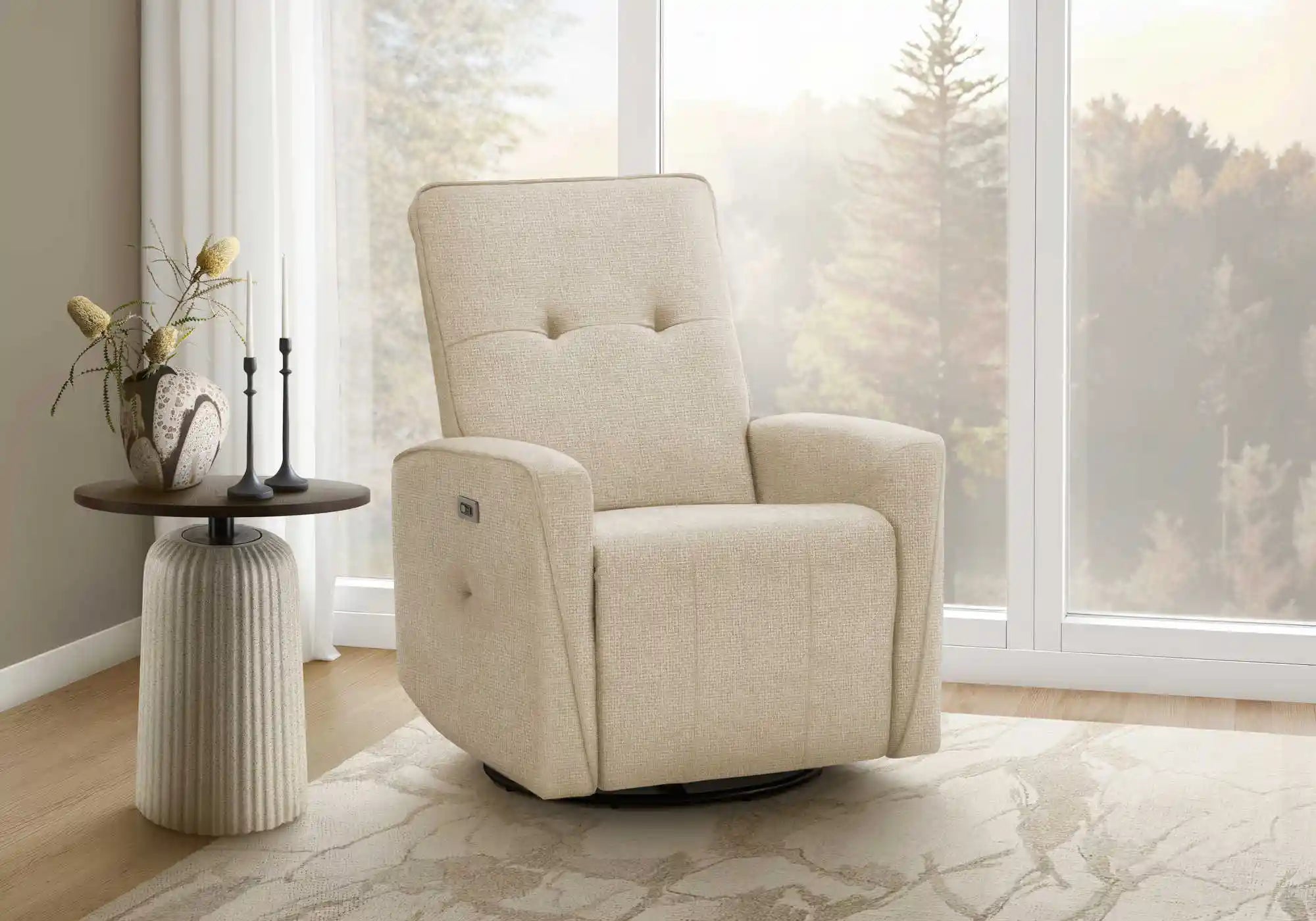 Fauteuil Inclinable Motorisé Compact Beige Berçant Pivotant USB