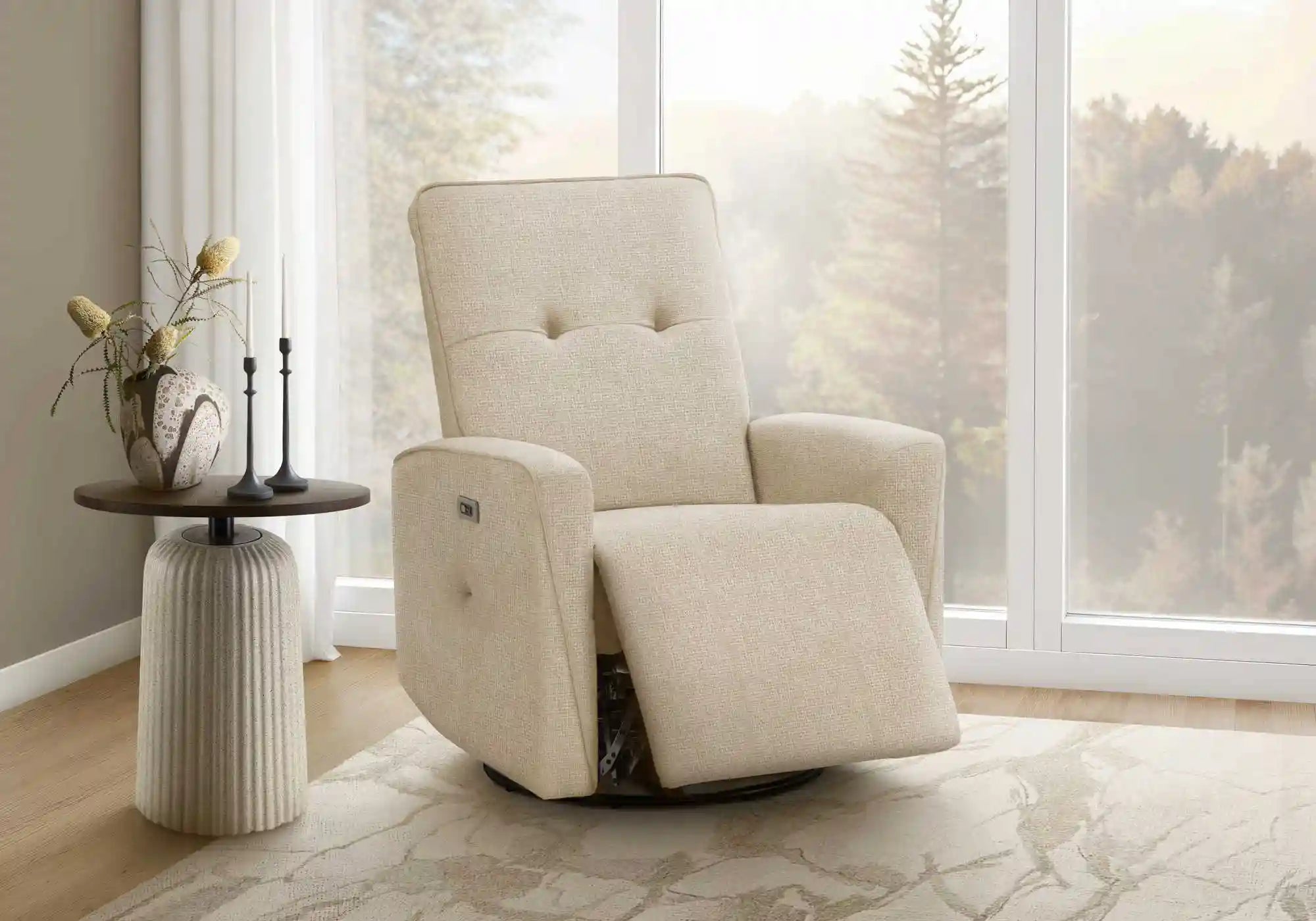 Fauteuil Inclinable Motorisé Compact Beige Berçant Pivotant USB