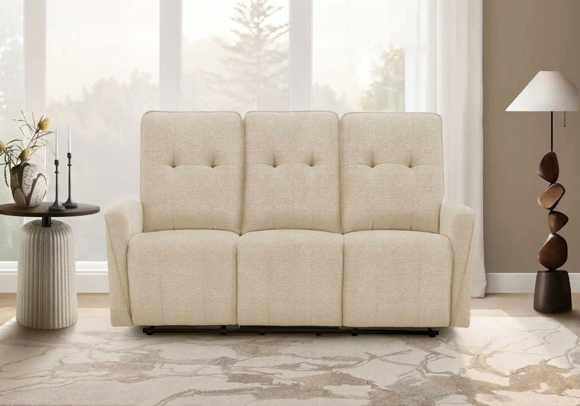 Canapé Relax Électrique 3 Places Tissu Beige avec Prises USB