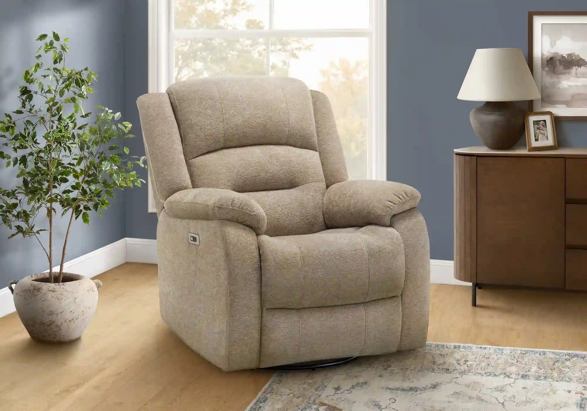 Fauteuil Inclinable Motorisé Beige Pivotant et Berçant avec Port USB