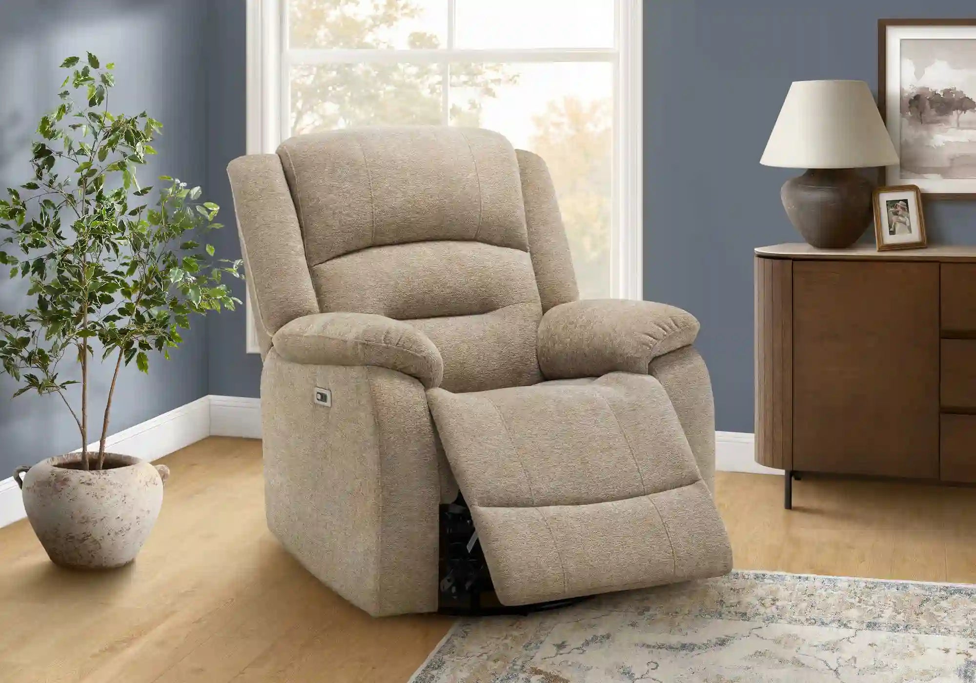 Fauteuil Inclinable Motorisé Beige Pivotant et Berçant avec Port USB