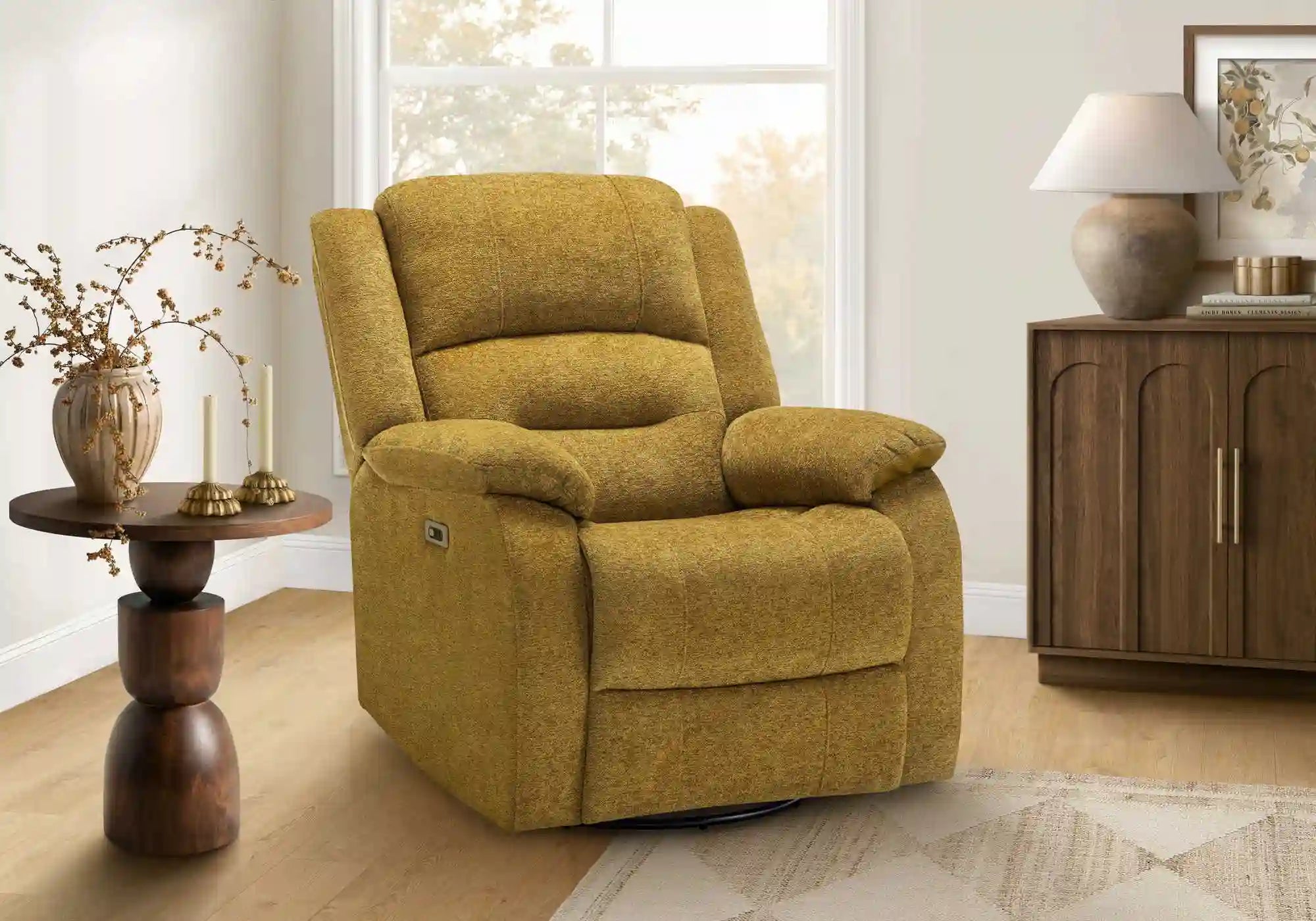 Fauteuil Inclinable Électrique Jaune Doré Berçant Pivotant avec USB