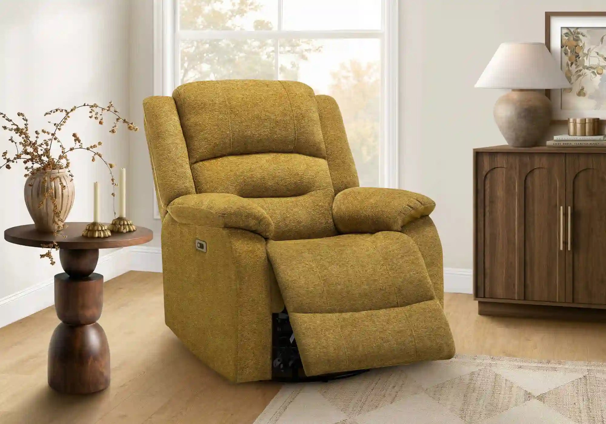 Fauteuil Inclinable Électrique Jaune Doré Berçant Pivotant avec USB