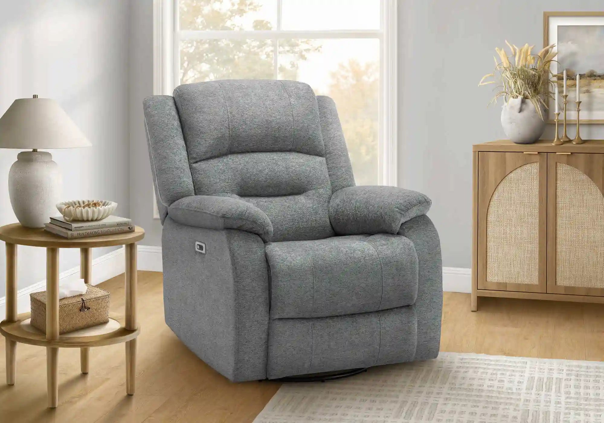 Fauteuil Inclinable Électrique Bleu Clair Berçant Pivotant avec USB