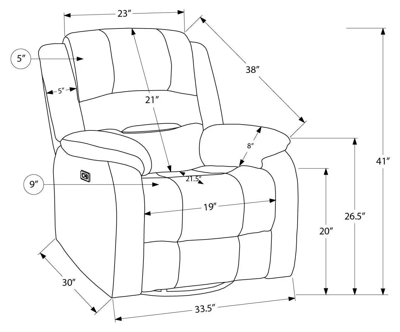 Fauteuil Inclinable Électrique Bleu Clair Berçant Pivotant avec USB