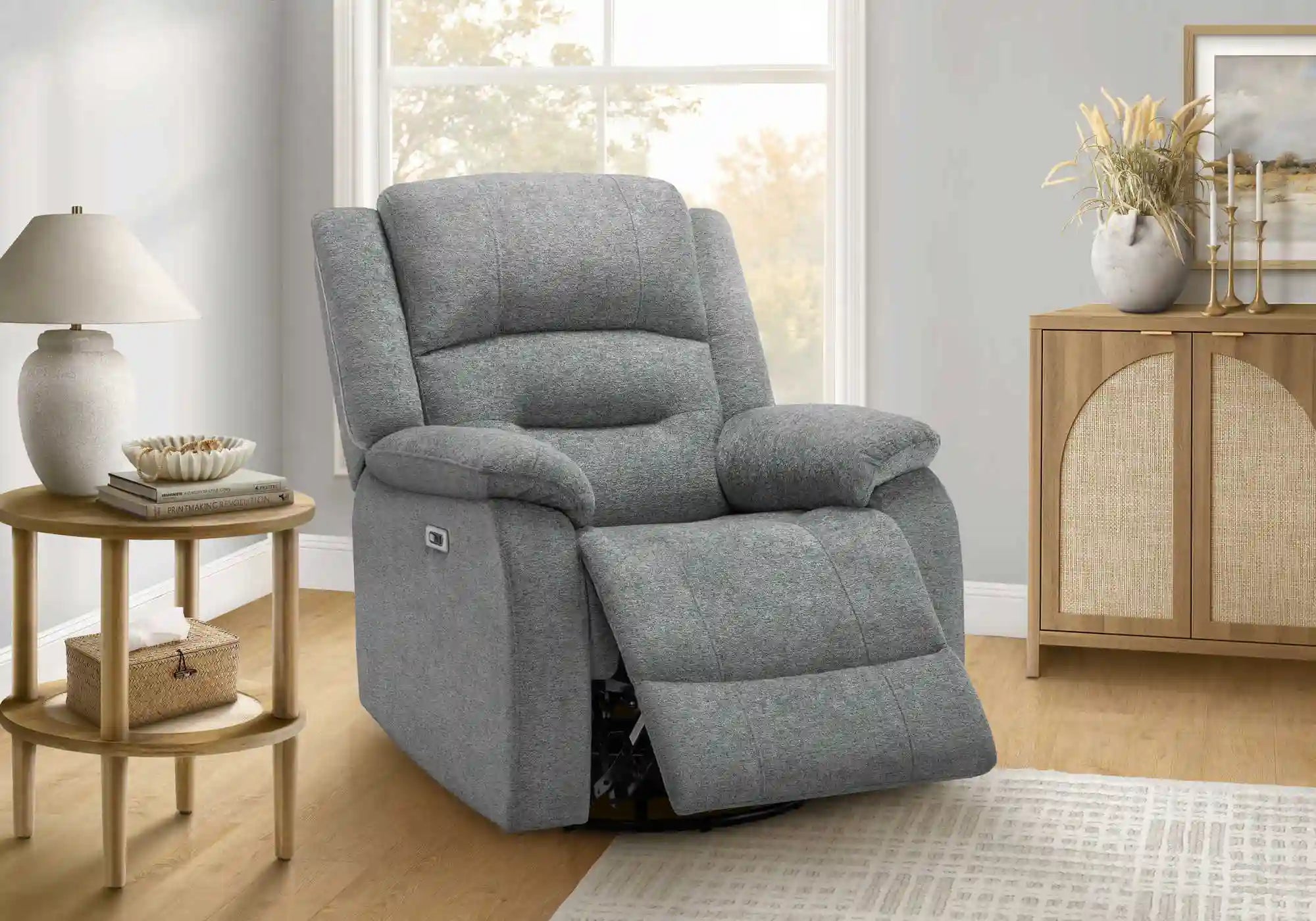 Fauteuil Inclinable Électrique Bleu Clair Berçant Pivotant avec USB