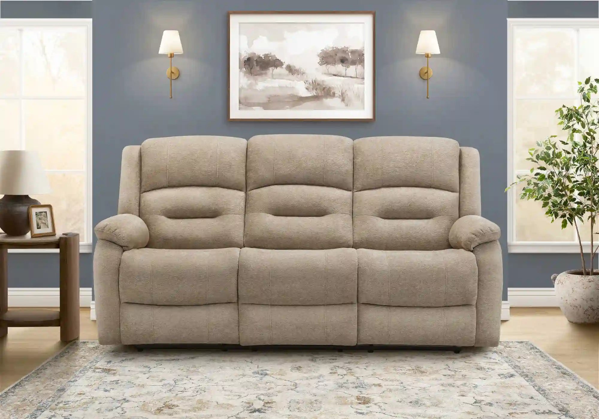 Divan Motorisé 3 Places Beige Inclinable avec Prises USB