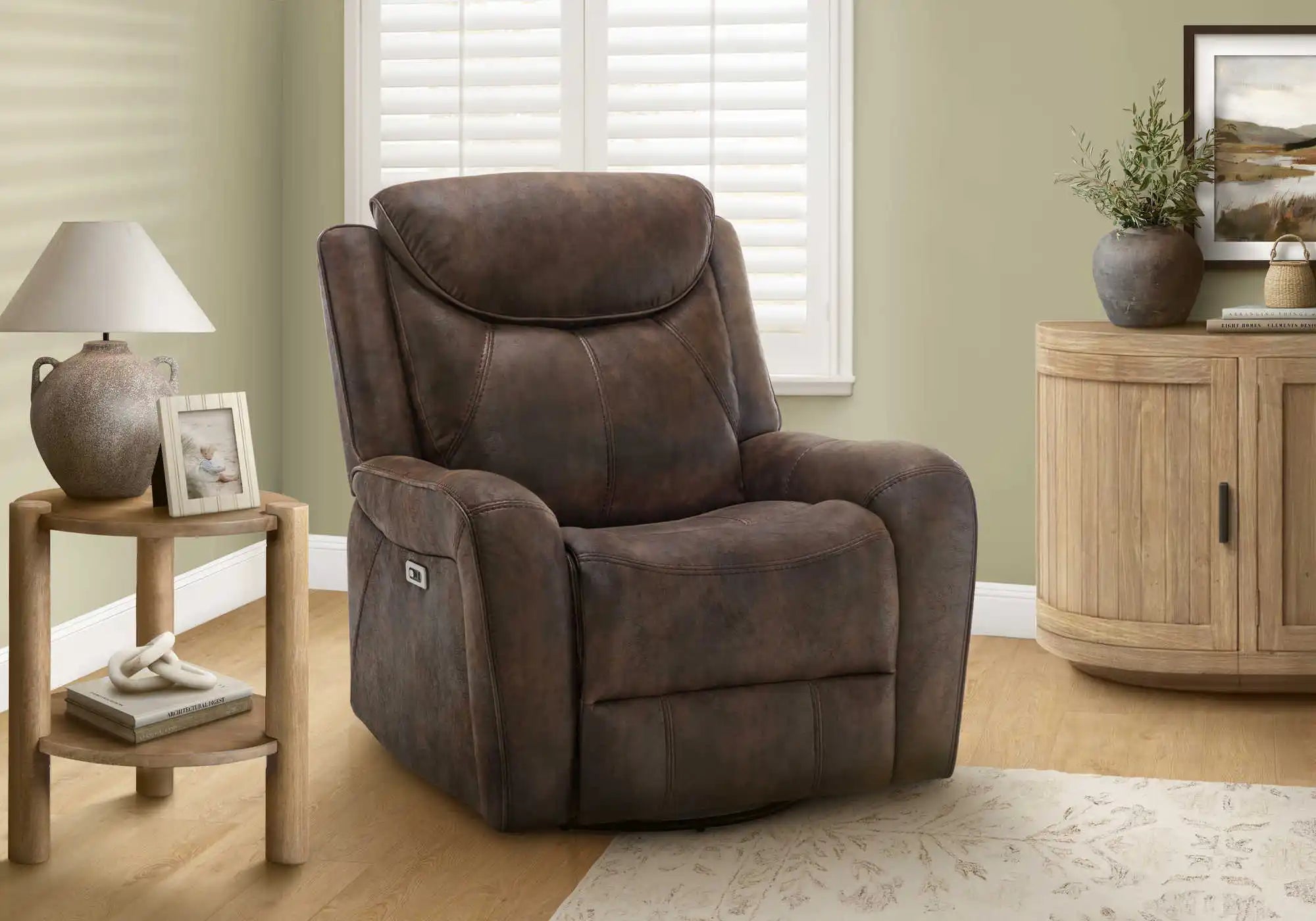 Fauteuil Inclinable Motorisé Similicuir Brun Pivotant et Berçant avec USB