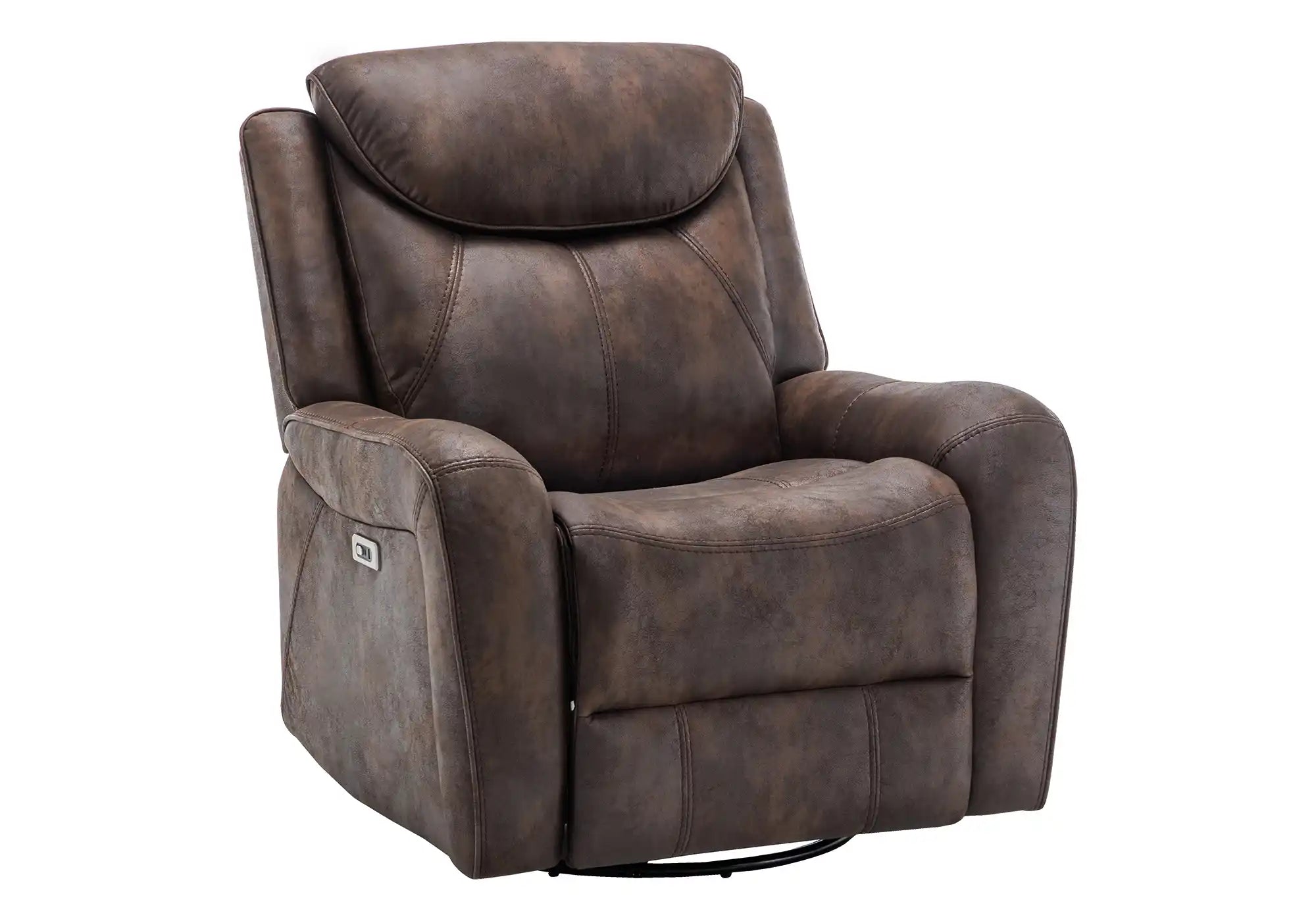 Fauteuil Inclinable Motorisé Similicuir Brun Pivotant et Berçant avec USB