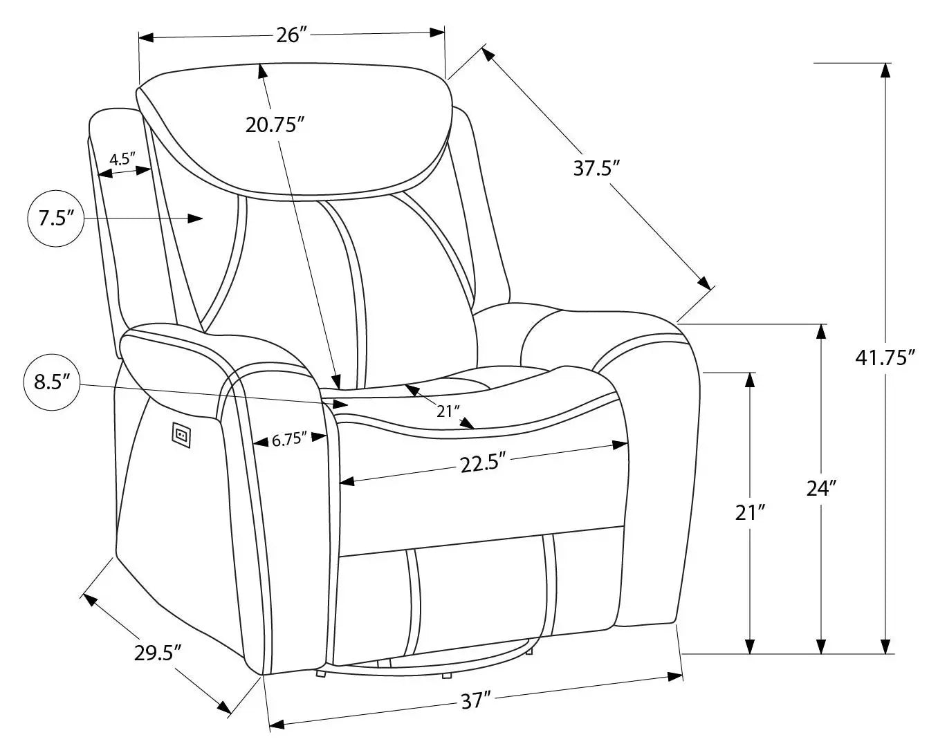 Fauteuil Inclinable Motorisé Similicuir Brun Pivotant et Berçant avec USB