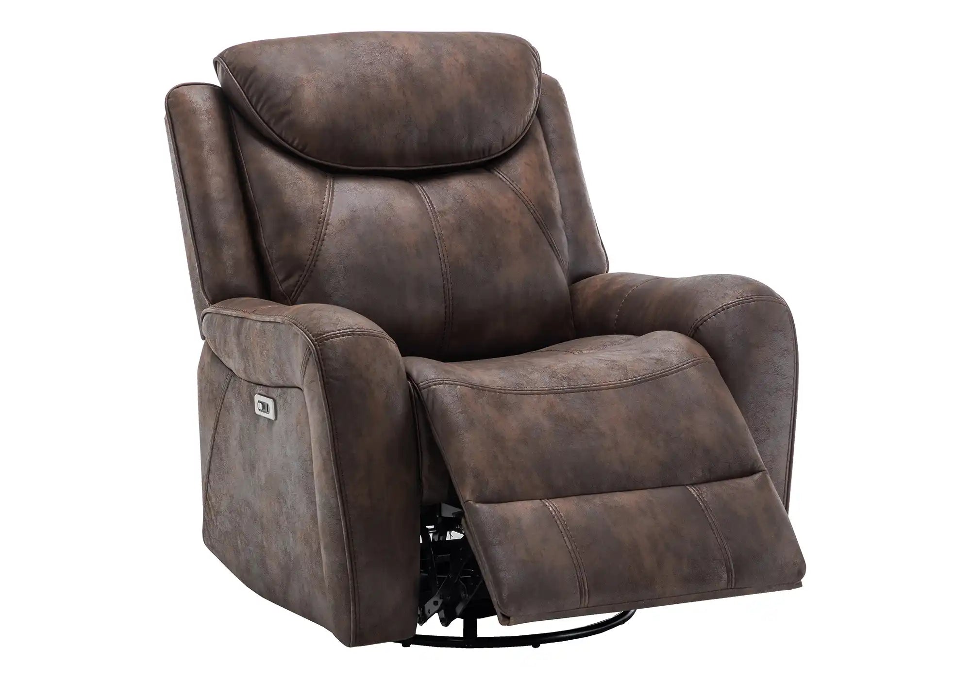 Fauteuil Inclinable Motorisé Similicuir Brun Pivotant et Berçant avec USB
