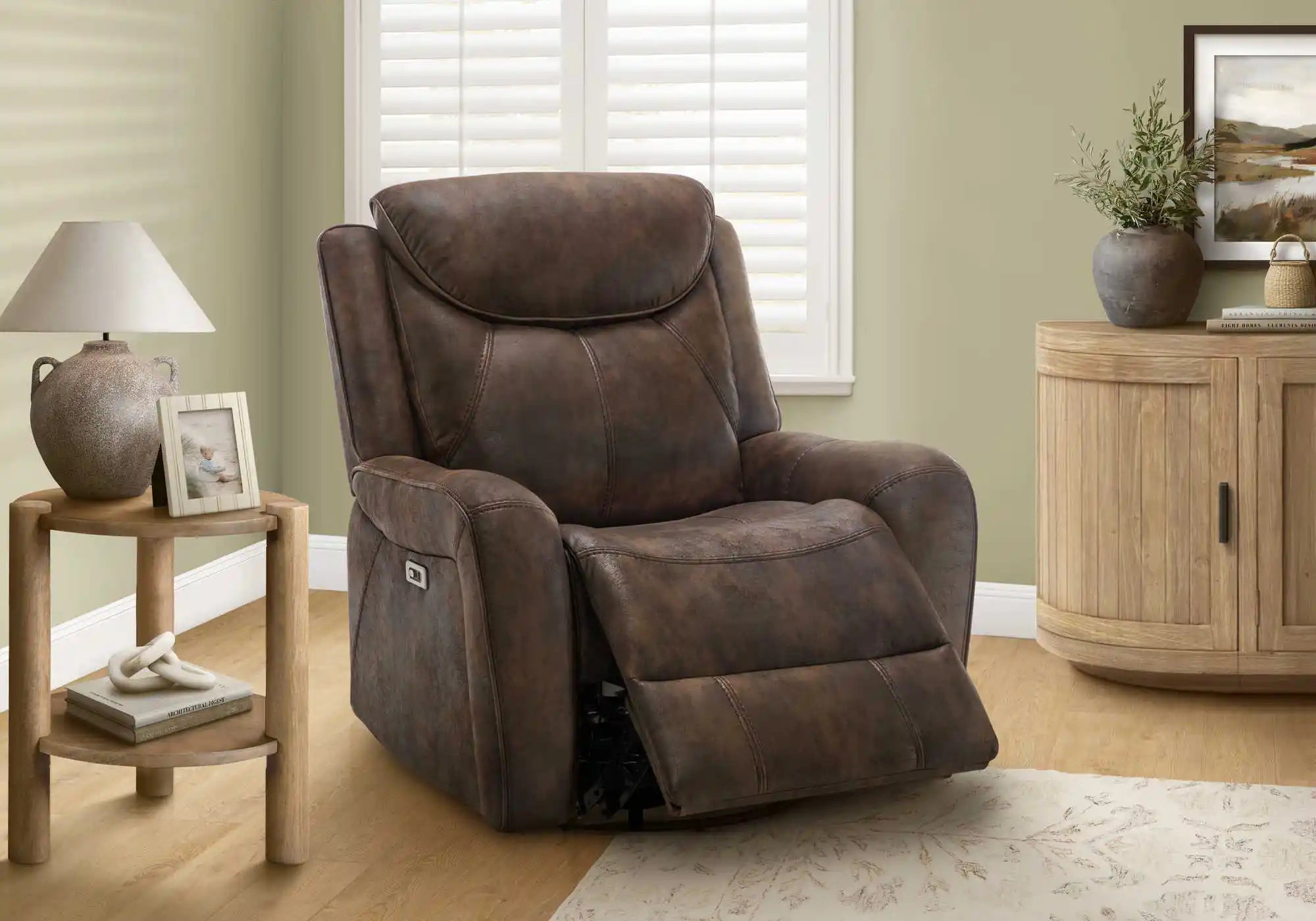 Fauteuil Inclinable Motorisé Similicuir Brun Pivotant et Berçant avec USB