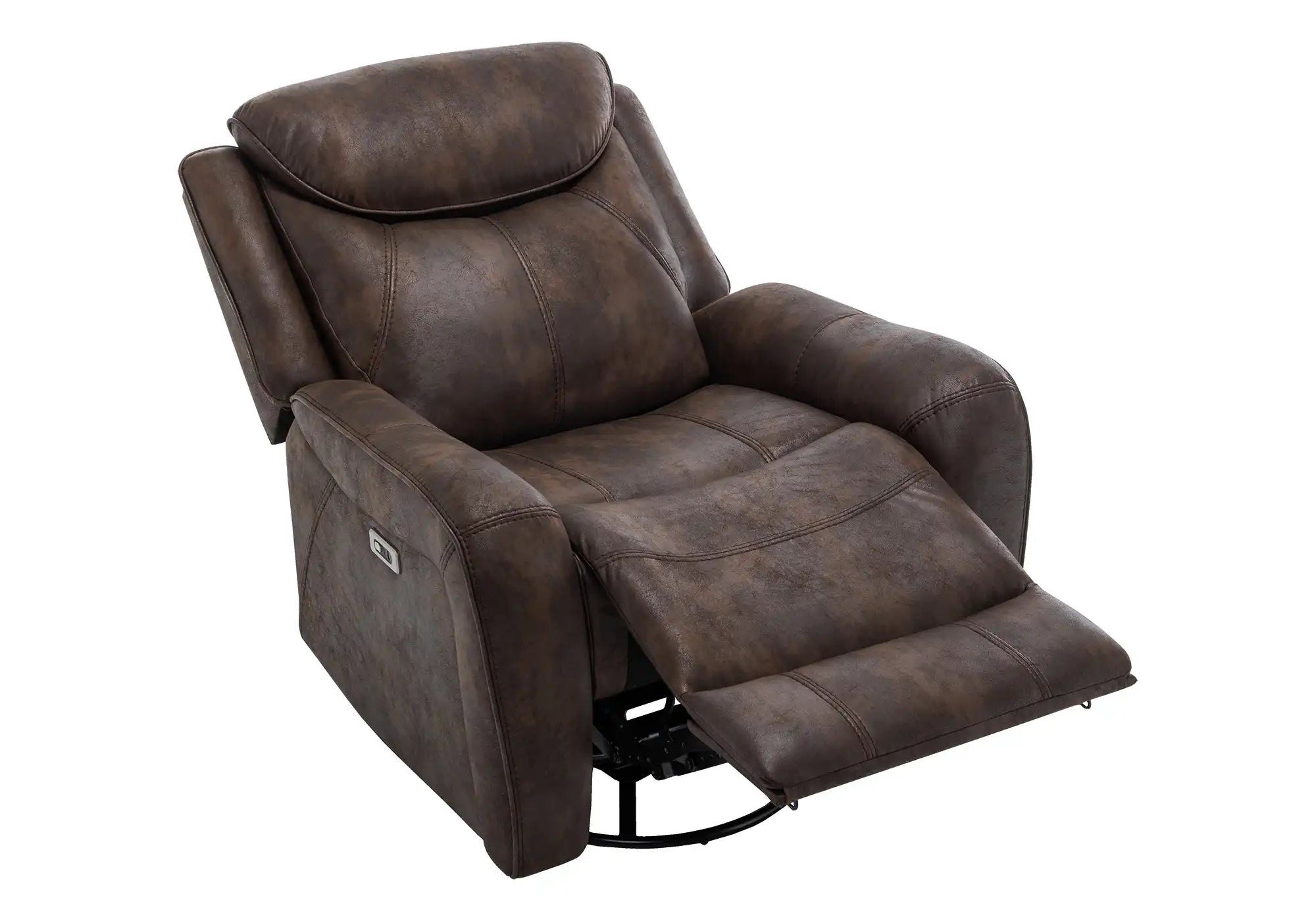 Fauteuil Inclinable Motorisé Similicuir Brun Pivotant et Berçant avec USB
